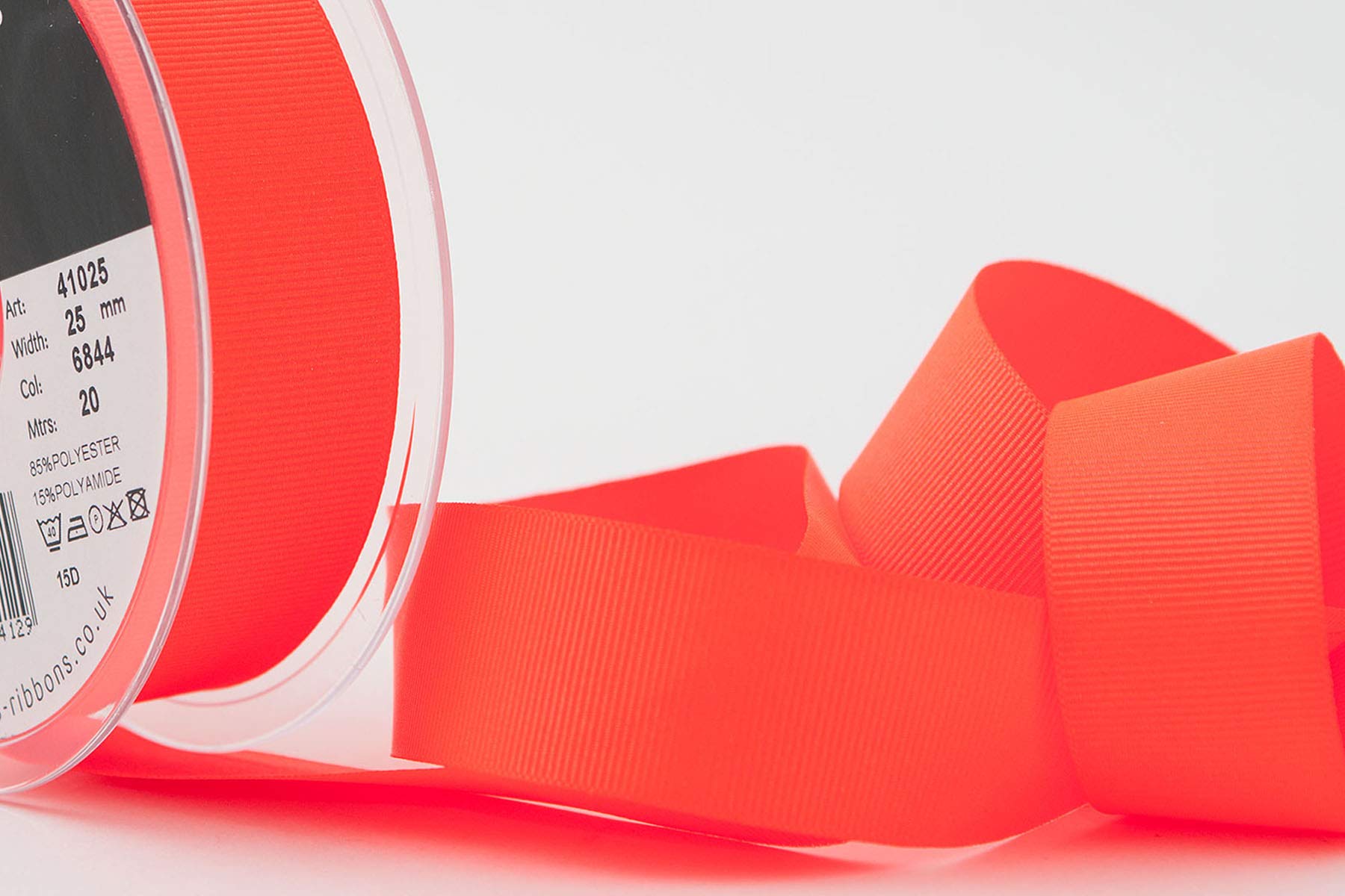 Berisfords Grosgrain Ribbon, Flo Orange, 25 mm, 25mm - Image 2