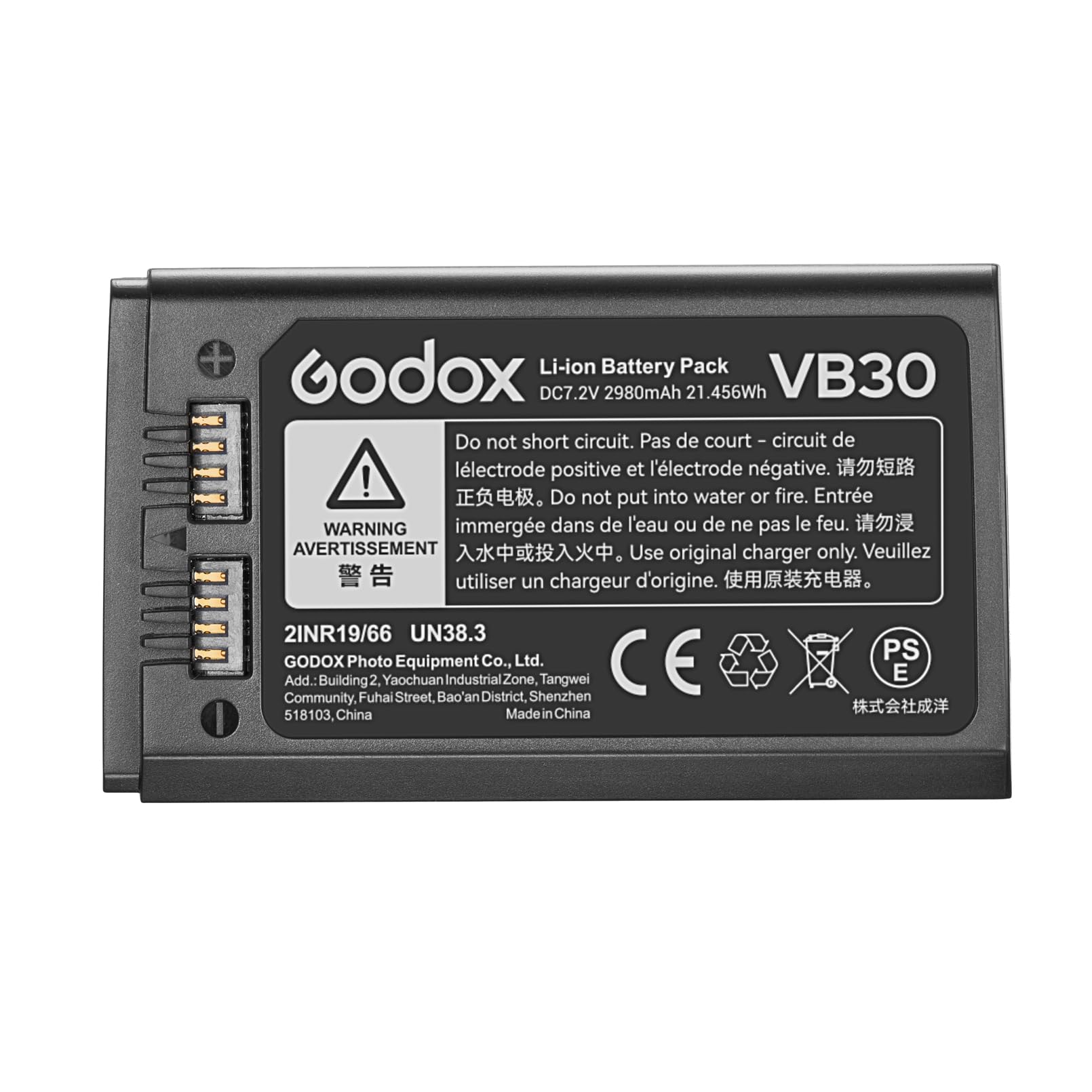 GODOX VB30 Lithium au Batterie, 21.45Wh DC7.2V 2980mAh Batterie de Remplacement, Convient au Godox V1Pro V100 V1 V860III V850III AD100Pro Flash, Supporte Charge Type-C