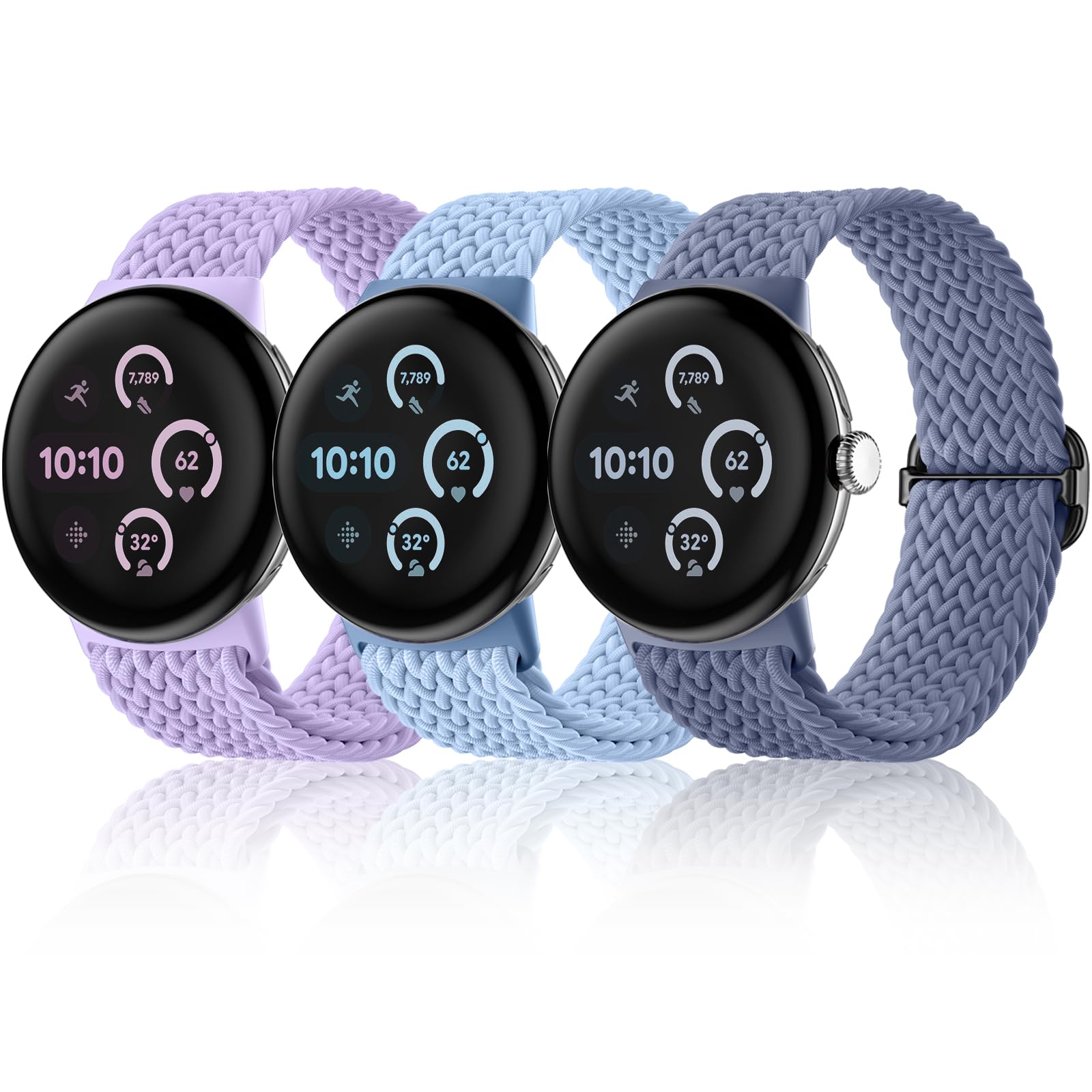 Maledan Braided Stretchy Band Compatible with Google Pixel Watch 4 3 41mm/ Pixel Watch 2 1 Band for Women Men, 3 Pack Soft Nylon Breathable Sport