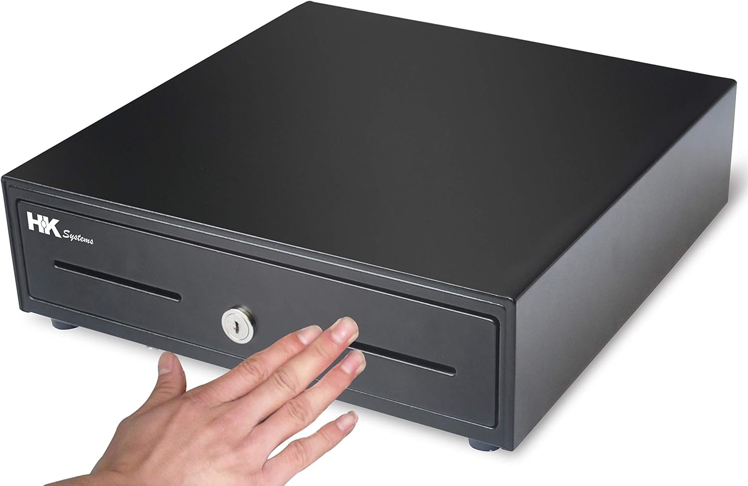 HK SYSTEMS 13" Heavy Duty Compact Black Manual Push-Open Cash Drawer with 4 Bill /5 Coin Till : Office Products