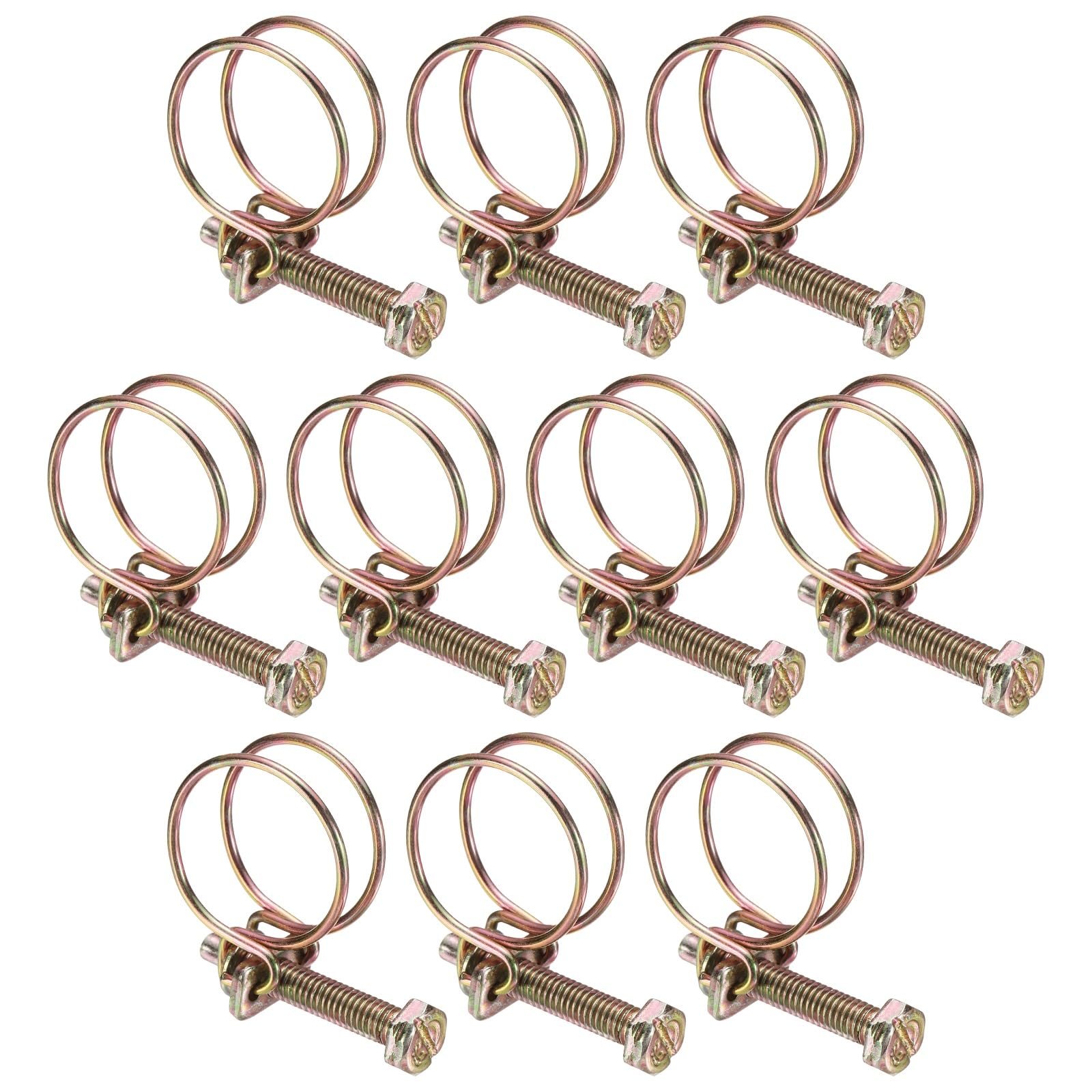 sourcing map 10pcs Adjustable Double Wire Hose Clamp 21-25mm Carbon Steel Wire Hose Clips Pipe Tube Clamps for Dust Collection Rubber PVC Pool Pump Hose