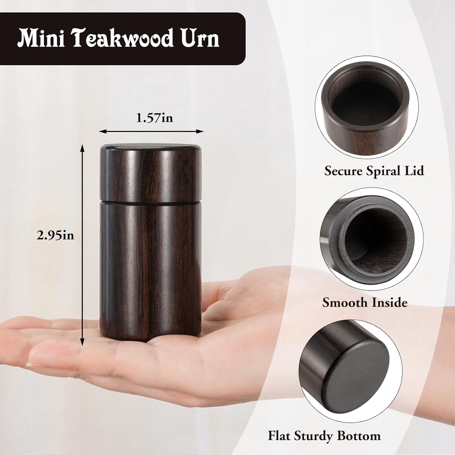 SOITIS Small Sandalwood Urn for Human Ashes, 2.9 Inch Cremation Ashes Urns - Mini Memorial Wood Urns, Small Memorial Keepsake, Decorative Urn for Women Men - Image 2