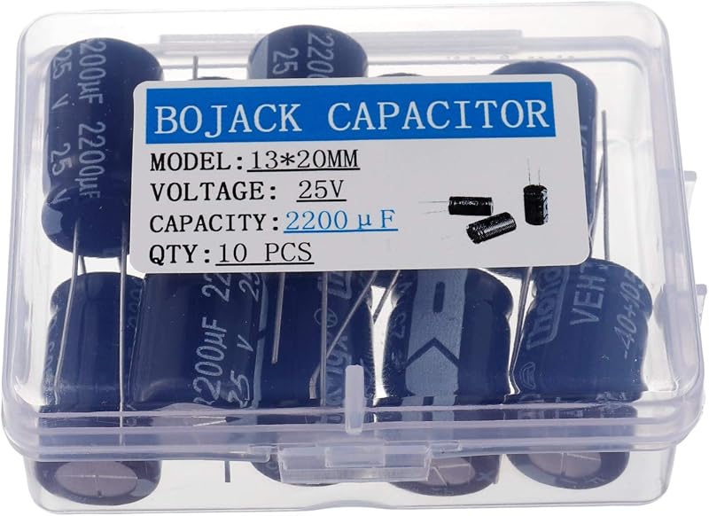 BOJACK 13X20mm 2200uF 25V 2200MFD 25Voltaje ±20% Condensadores electrolíticos de aluminio (paquete de 10)