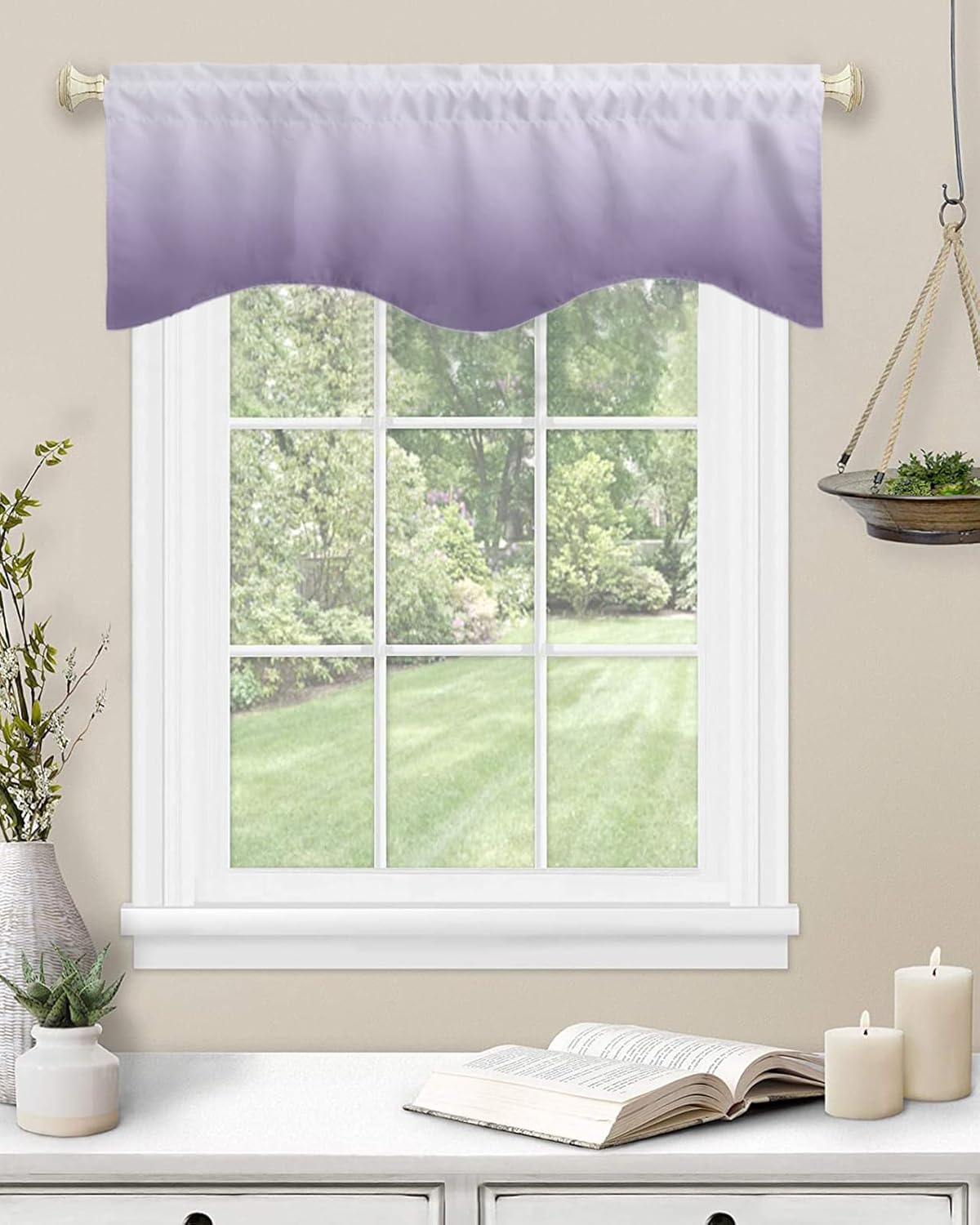YOKOU Valances for Windows,Ombre Purple Halloween Holiday Decoration Small Window Kitchen Curtains for Living Room Bathroom Cafe Laundry Basement 54x18inch,4pcs