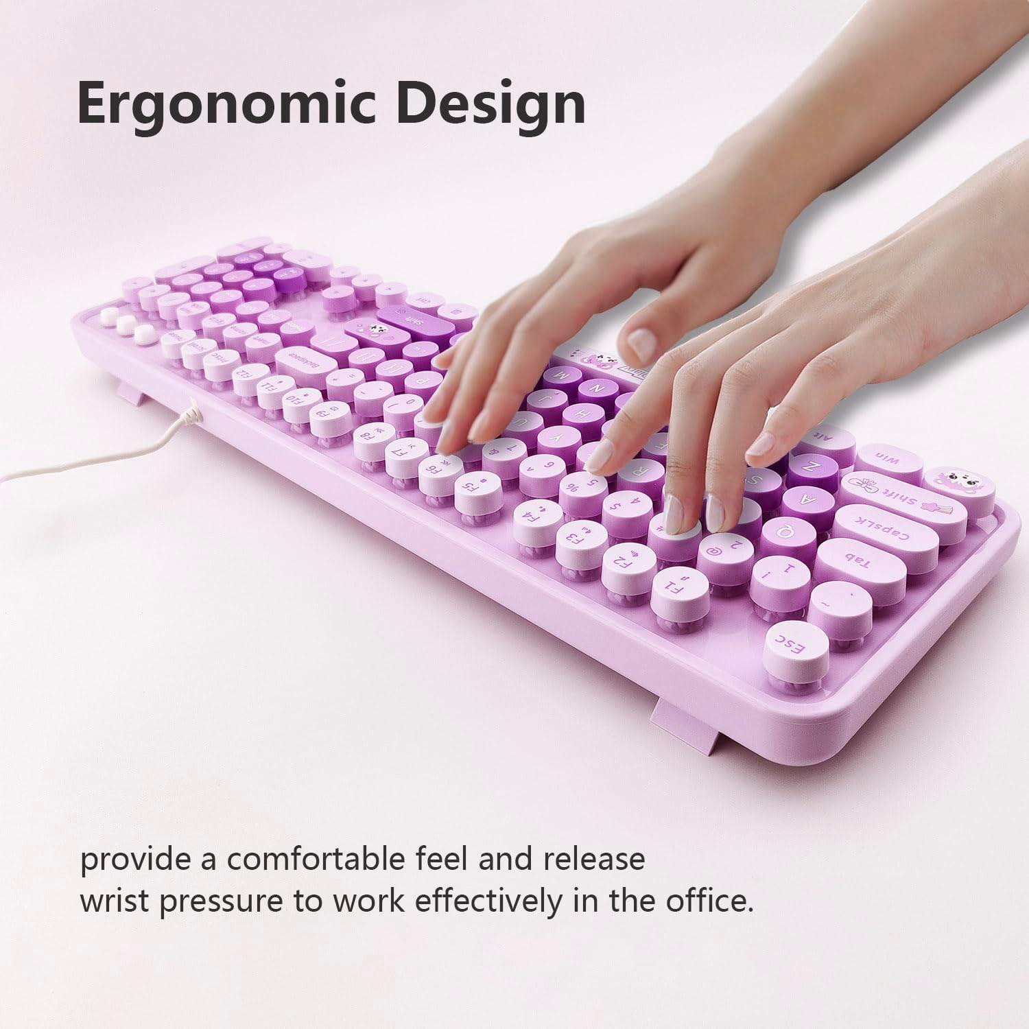 Computer Keyboard Wired, Retro Style Keyboard with Round Keycaps,104 Keys Quiet Light Up Keyboard,for Windows Notebook PC (Purple)