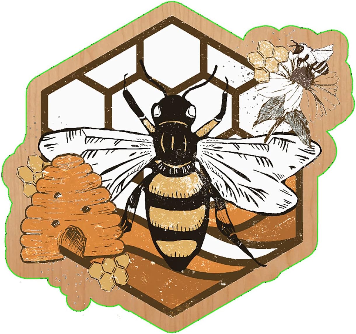 Wickedgoodz Retro Honey Bee Wood Sticker Wooden Bee Decal