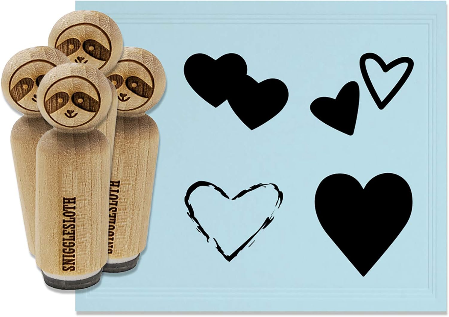 Pair Double Hearts Love Romance Rubber Stamp Set for Stamping Crafting Planners - 1 Inch Medium