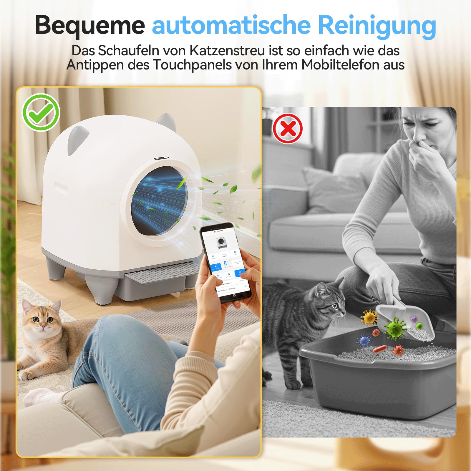 Devoko Selbstreinigendes Katzenklo, 90 l, Elektrisch, mit Müllbeuteln und Matte, Große Kapazität, Sofortreinigung, Ideal für große Katzen, Geeignet für Mehrkatzenhaushalte