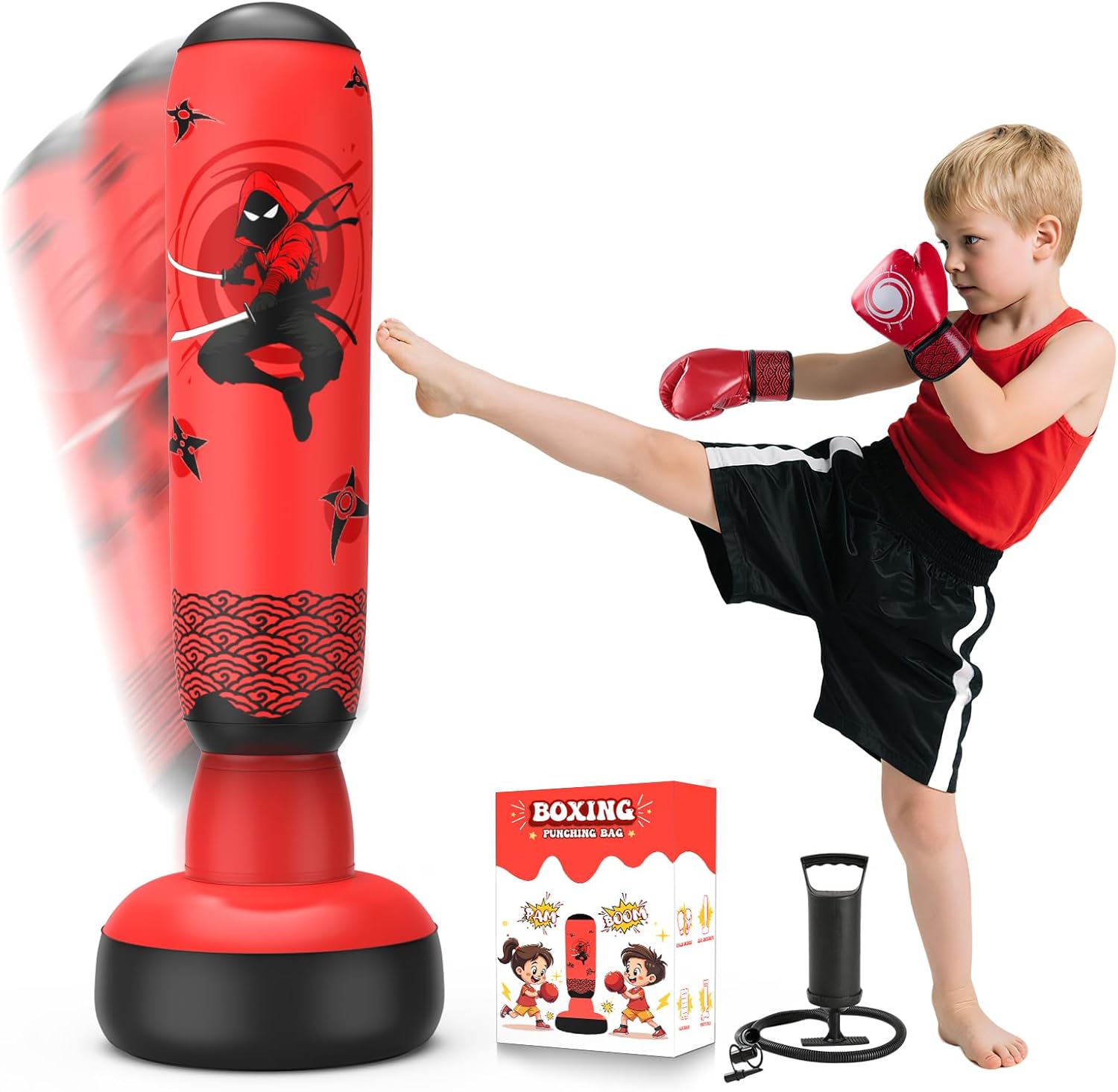 67 Inch Inflatable Punching Bag for Kids 3-12, Standing Boxing Set