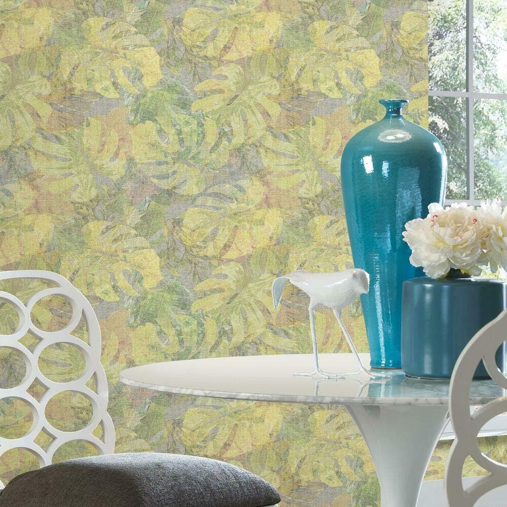 RoomMates RMK11764RL Jungle Leaf Canopy Yellow and Green Peel and Stick Wallpaper