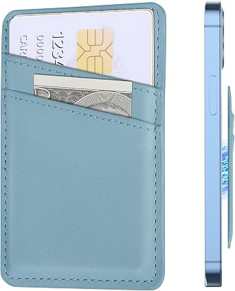 Senose Phone Wallet Magnetic Compatible for Magsafe, Leather Magnet-Wallet, Card Holder for Back of Phone Compatible for iPhone 16/15/14/13/12 Mini/Plus/Pro/Pro Max, Blue