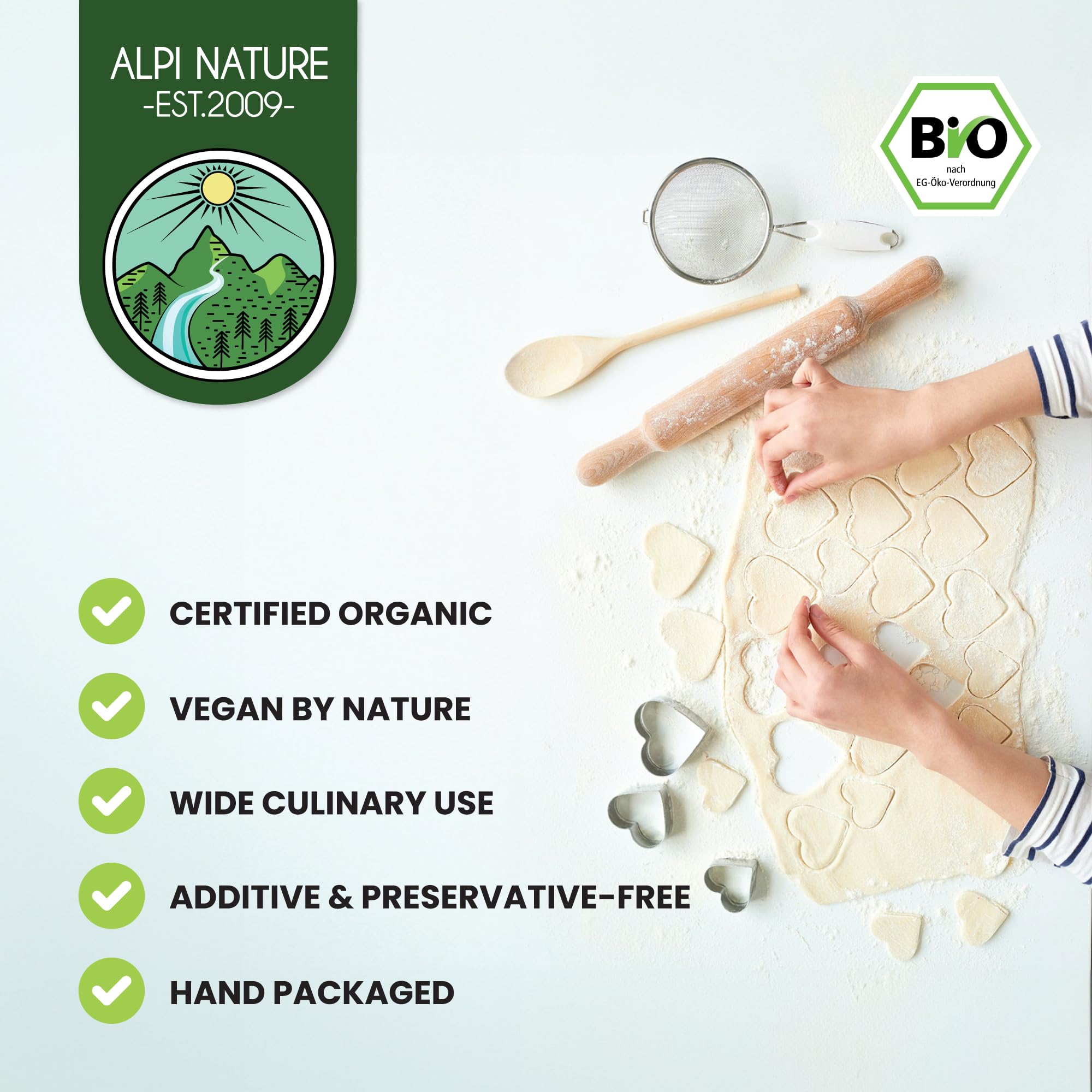 Alpi Nature Ekologiczny Cukier Waniliowy Bourbon 200g, Premium Mieszanka Cukru Pudru i Wanilią z Madagaskaru | Cukier pudrowy premium i cukier trzcinowy z mielonymi ziarnami wanilii Madagaskar, idealny do wypieków, deserów i dodatków