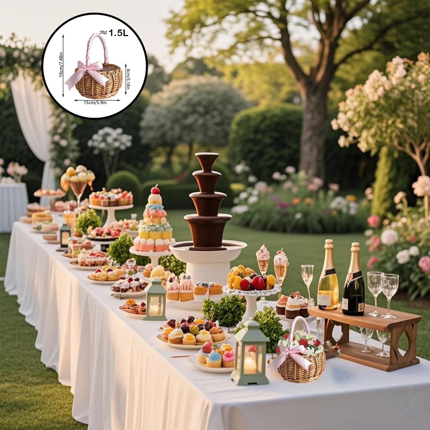 Geflochtener Korb Für Die Hochzeit Blumen, Blumenkorb Mit Henkel Und Schleife, Körbchen Blumenkinder Zum Blumenstreuen, Streukorb Rattankorb, Für Party Festival Hochzeit Fotografie Requisiten (Rosa)
