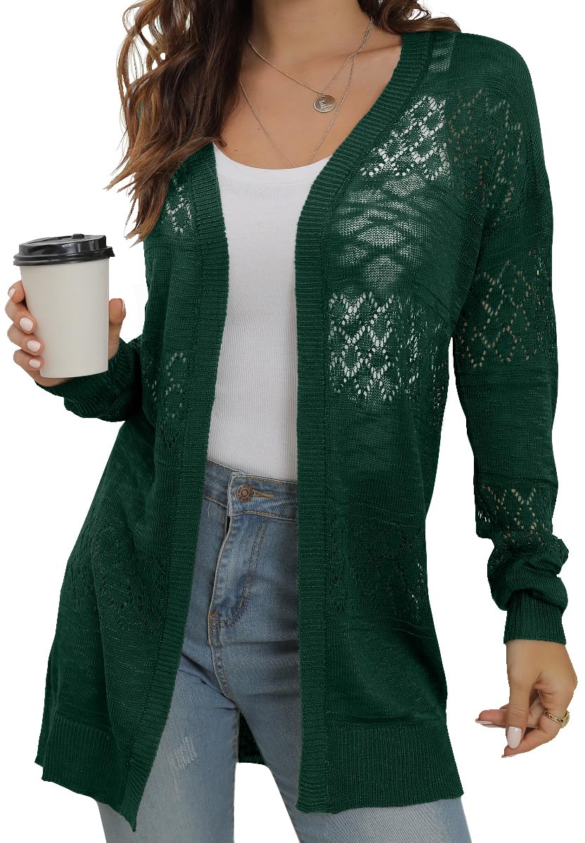 GRECERELLE Lightweight Cardigan Sweaters for Women Crochet Knit Open Front Long Sleeve Loose Casual Boho Summer Beach Coverup