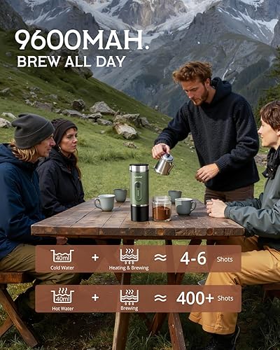 Miniatura 4 de Máquina de café espresso portátil, 9600 mAh, cafetera eléctrica de viaje con 20 bares autocalentable, cafetera ligera para automóvil con cápsulas NS