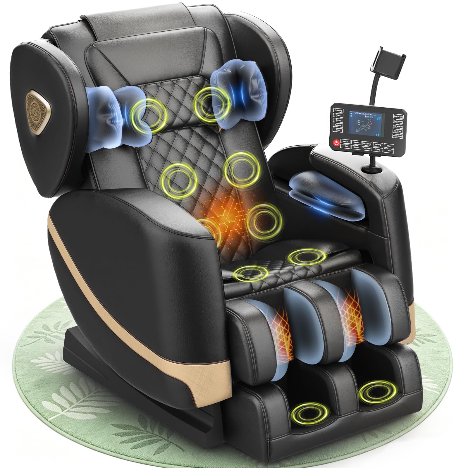 Gegcucey Massagesessel, Ganzkörper-Massagesessel mit Zero-Gravity, 14 Rollen und 8 Komfort-Airbags, Mit Heizfunktion für Taille und Beine Fußmassage, Bluetooth-Player und 2-in-1 Touchscreen (Schwarz)