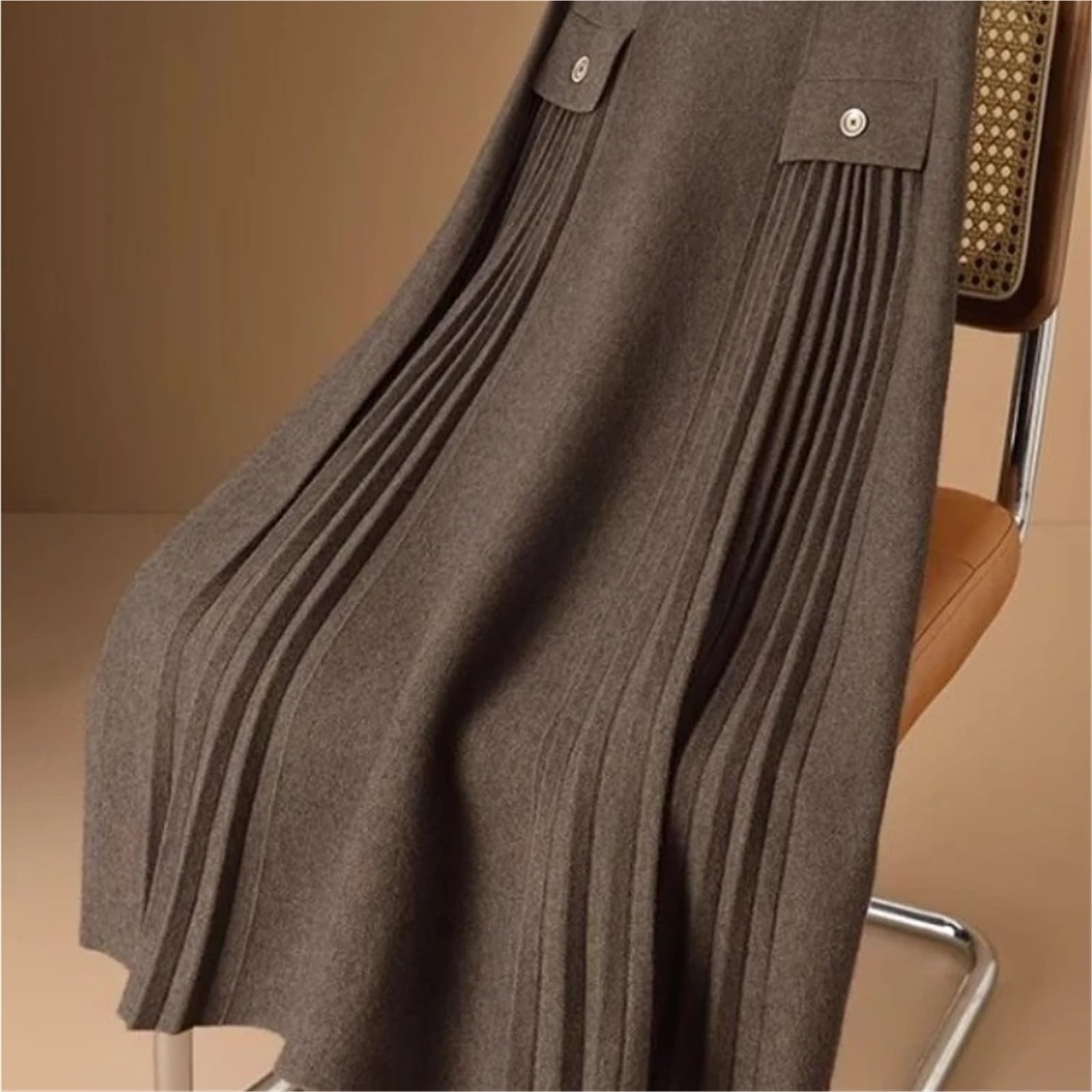 Gonna Lunga Lavorata a Maglia Gonne Vintage da Donna a Vita Alta A-Line Jupe Gonna Lunga a Pieghe Lavorata a Maglia Allentata e Spessa