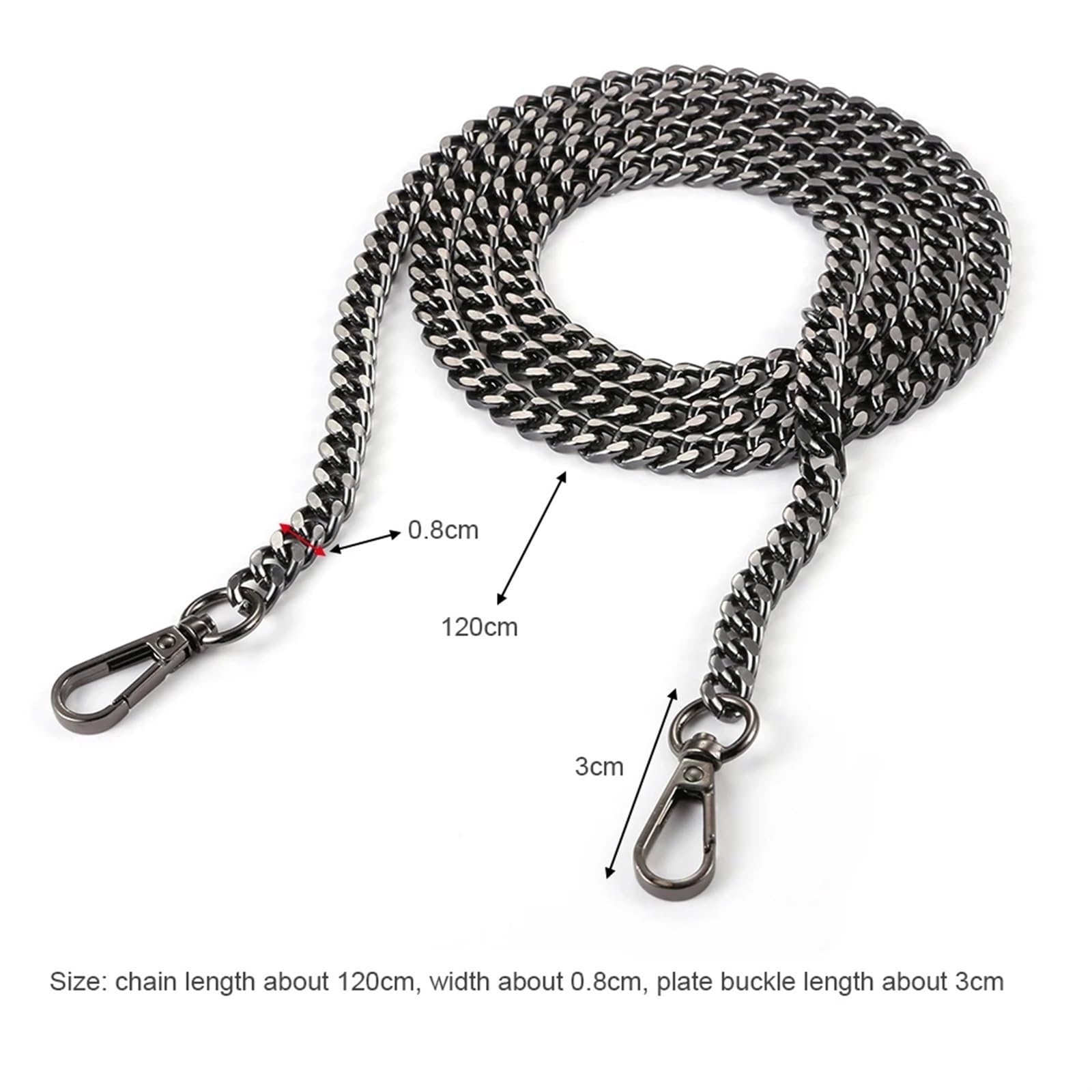 Cadenas para Bolsos Reemplazo de asa de Correa de Metal DIY con Cadena de Bolso de 120cm for Bolso de Hombro de Mujer(Black)