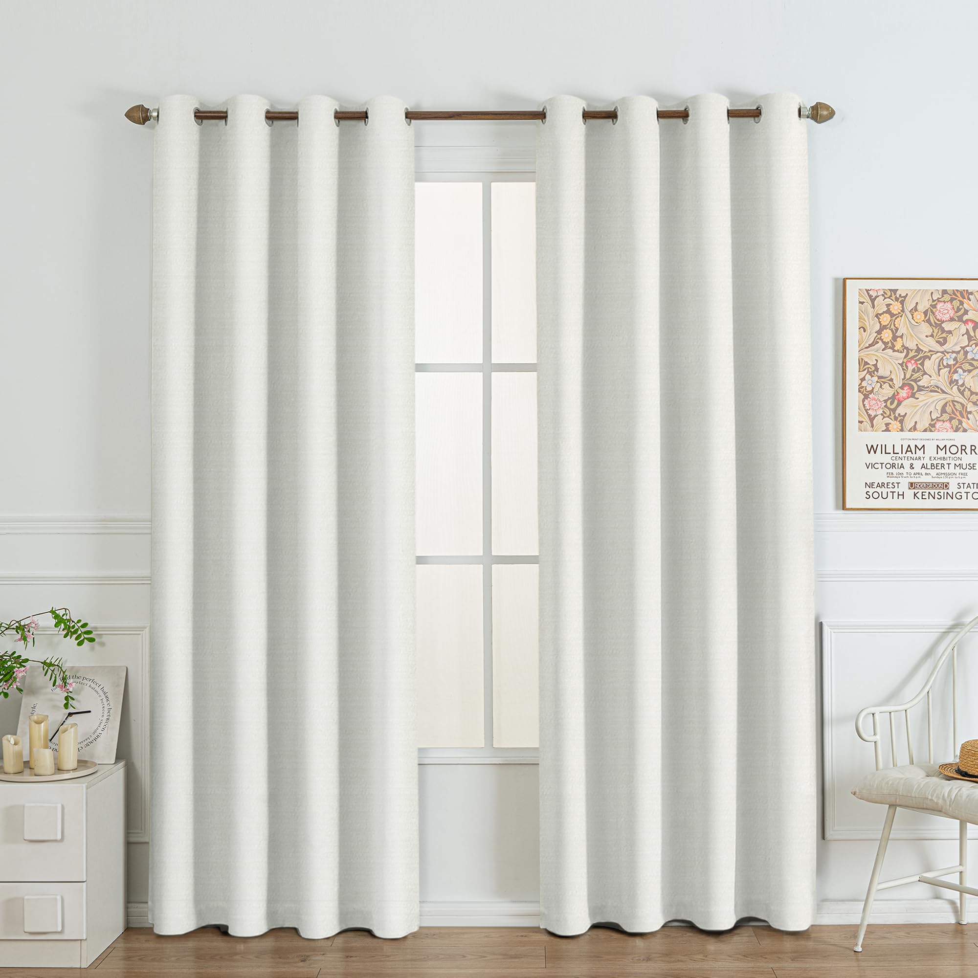 Thick Chenille Blackout Curtains Pair, Sage White, Eyelet, 46 x 72