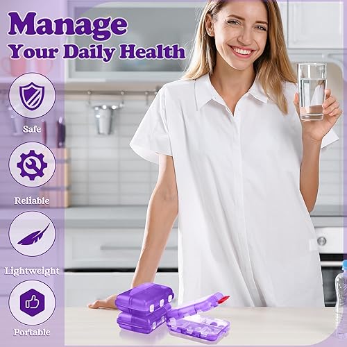 Vista 16 de Meekoo Organizador de pastillas de viaje, 8 unidades, portátil, con bolsillo, contenedor diario, contenedor pequeño, medicina, viajes, con 10