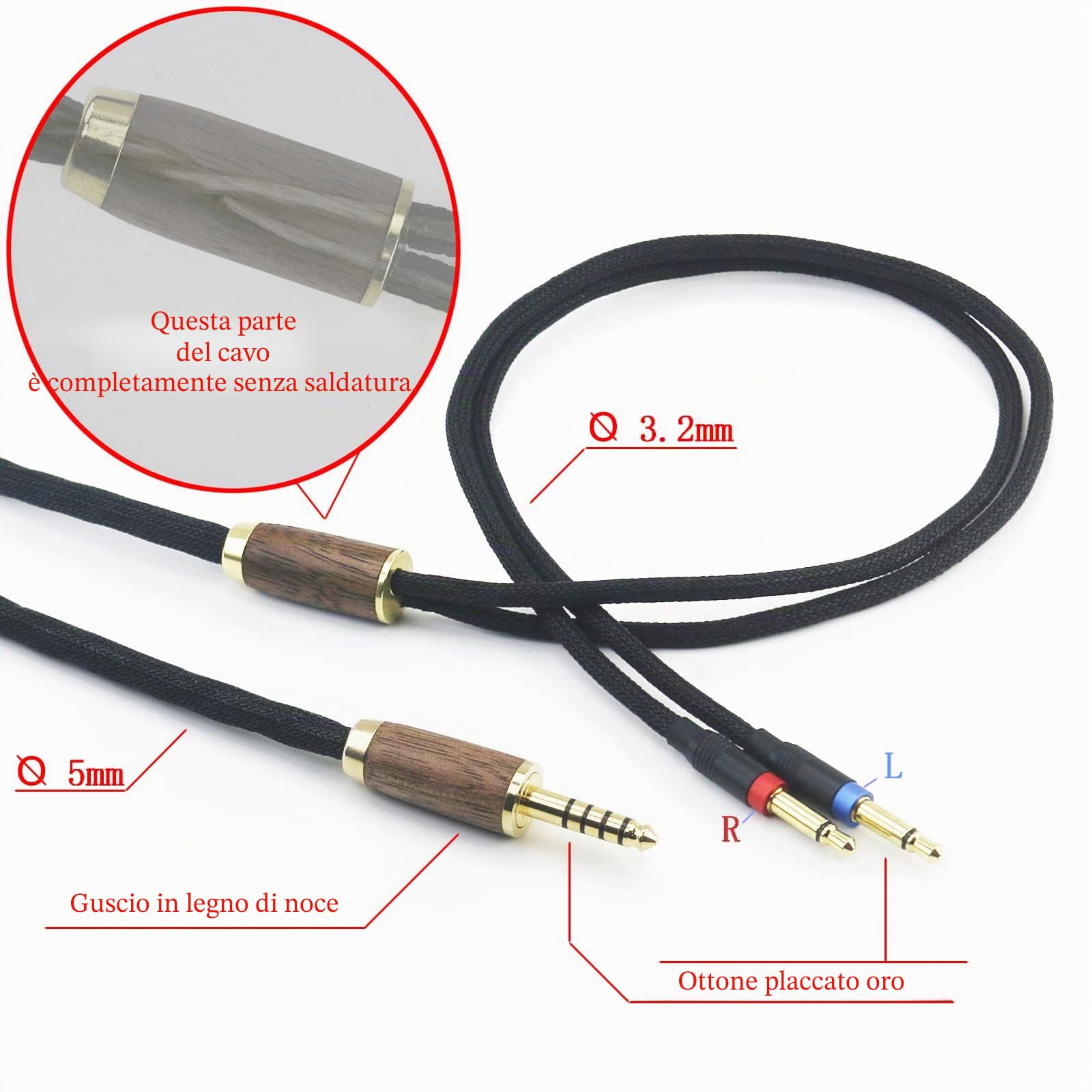Cavo bilanciato da 4,4 mm maschio 6N OCC rame placcato argento cavo bilanciato 4,4 mm compatibile con Denon AH-D7200 AH-D7100 AH-D9200 AH-D5200, per cuffie Elear Focal Shell in legno di noce