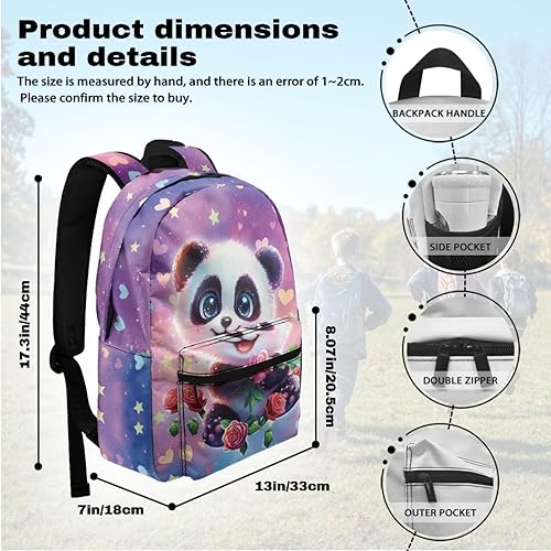 Miniatura 3 de Suobstales Paquete de 5 mochilas con estampado de estrellas y corazones de panda para niñas, adolescentes, mochila escolar para niños, escuela