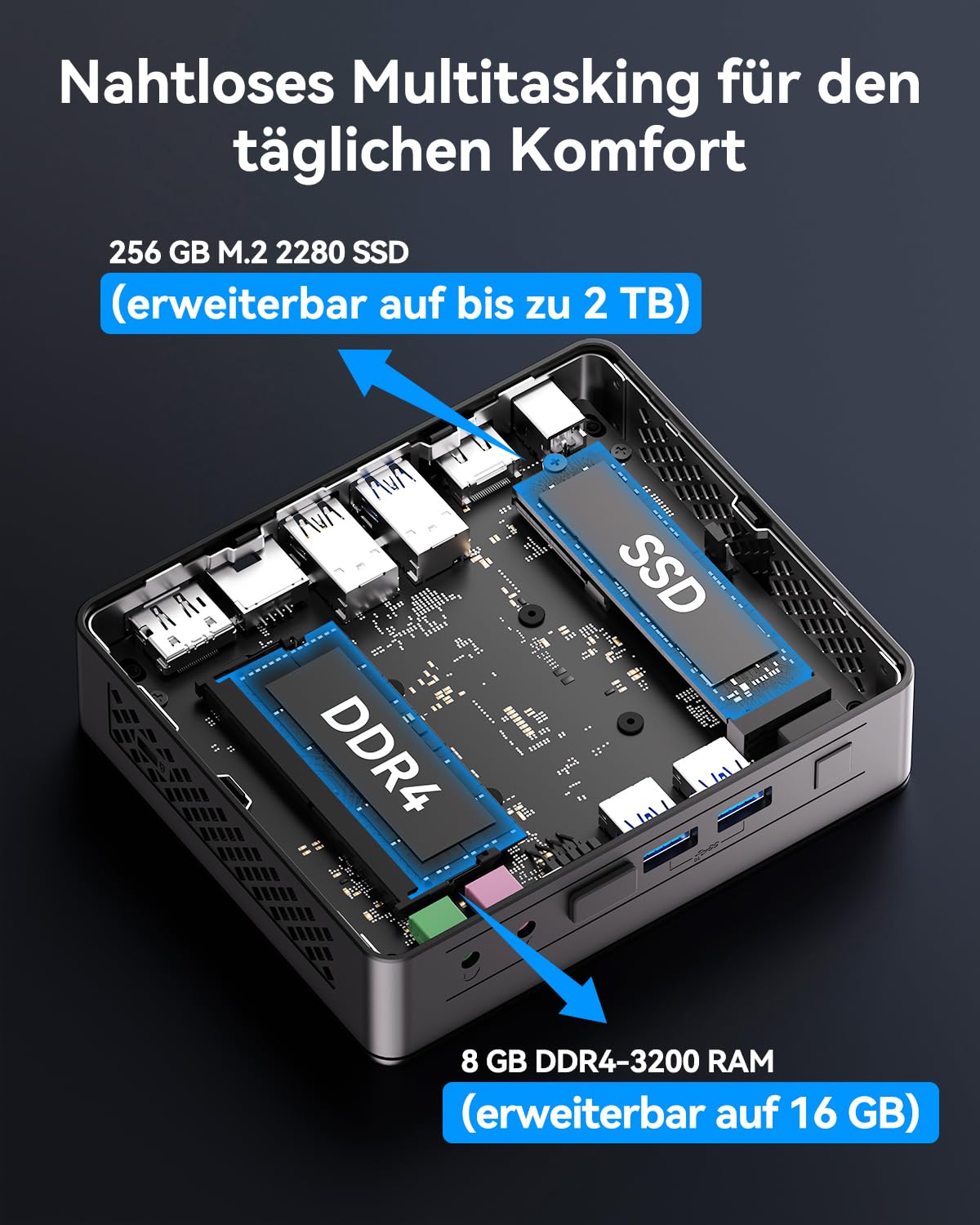 GEEKOM Business Mini PC Air12 Lite mit Intel N95, 8GB DDR4 256GB SSD | 3 Jahre Garantie Mini Desktop, 6×USB,9-PIN Ports, Dual-Display 4K@60Hz Ultra-leiser Kompakter Desktop PC für Office Home