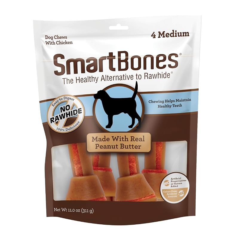 Petisco mastigável para cães SmartBones com frango e manteiga de amendoim, tamanho Médio, pacote com 4 unidades (308 g)