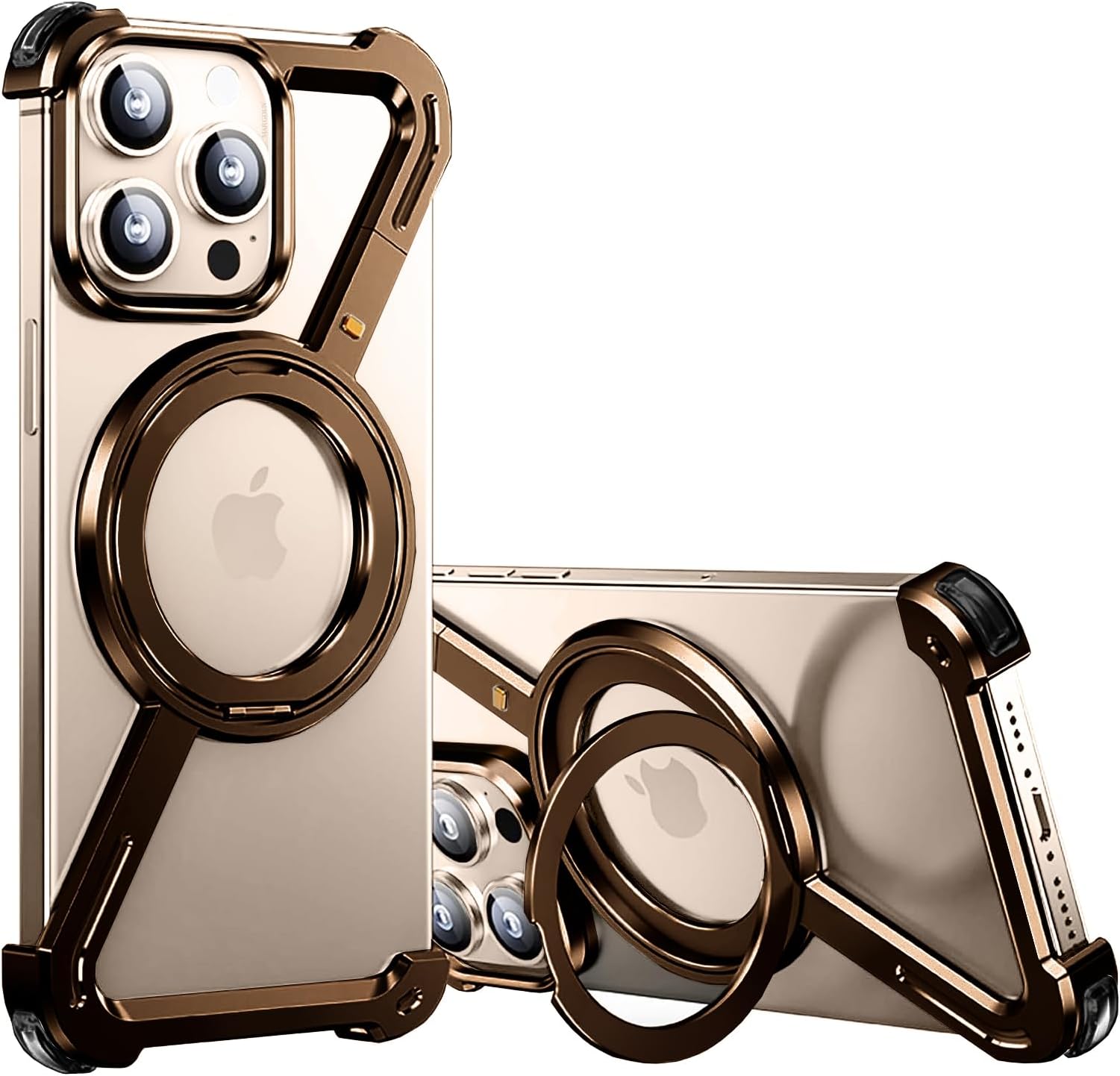 MARGOUN Minimalist Phone Case Compatible with iPhone 16 Pro Max,360° Rotation Kickstand Aluminum Metal Frameless Design Bumper Z Case, Protective Shock Grade Shell (Desert, iP 16 Pro Max)