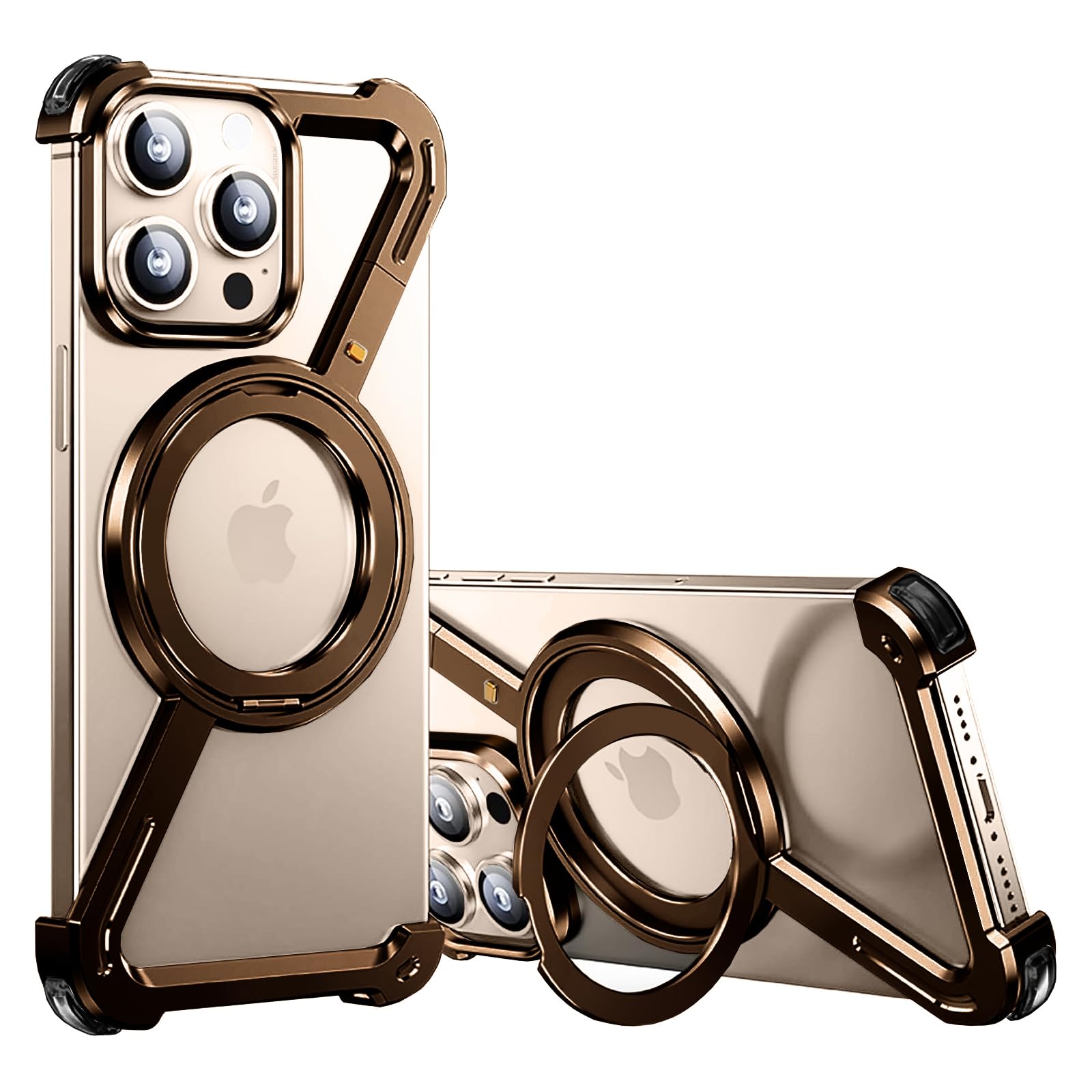 MARGOUN Minimalist Phone Case Compatible with iPhone 16 Pro Max,360° Rotation Kickstand Aluminum Metal Frameless Design Bumper Z Case, Protective Shock Grade Shell (Desert, iP 16 Pro Max)