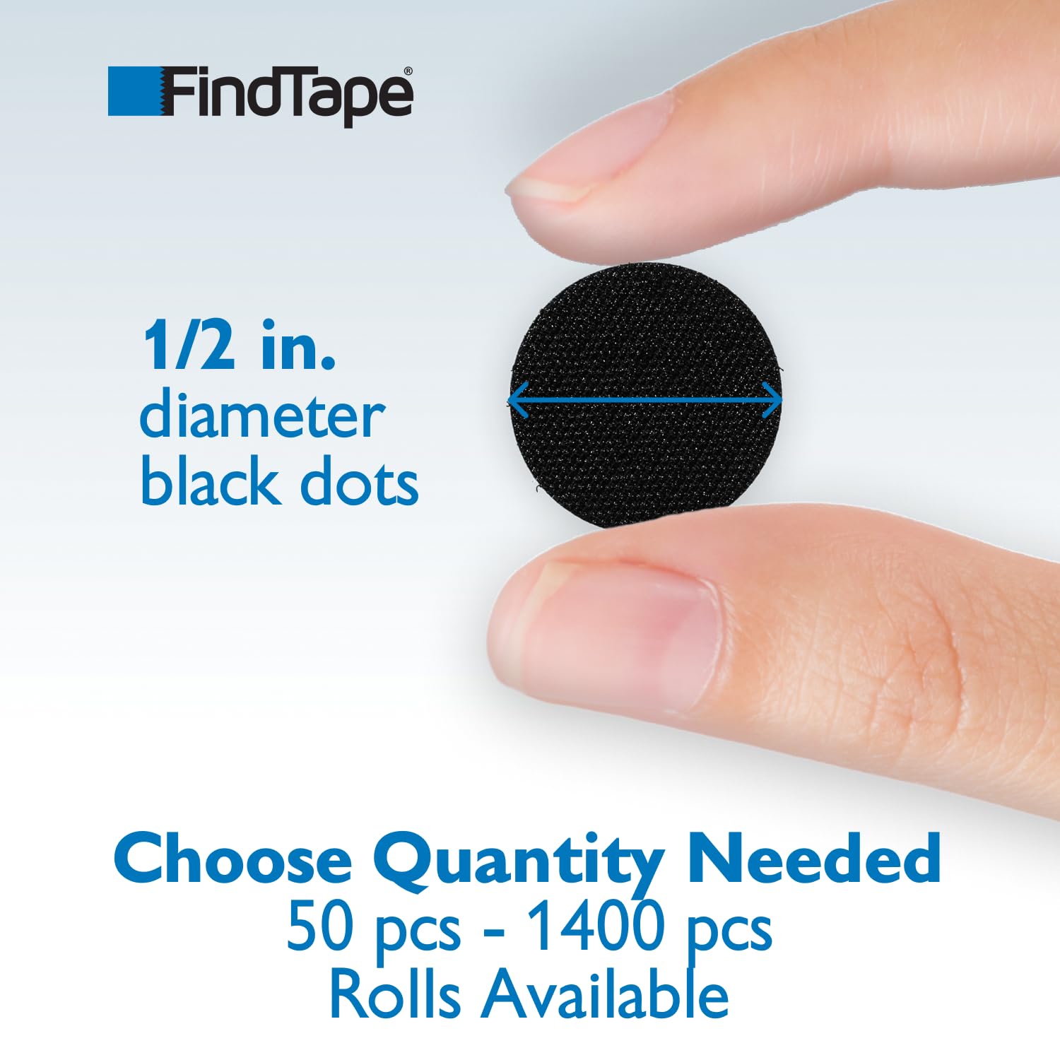 FindTape Puntos autoadhesivos de gancho y bucle de 1/2 pulgada de diámetro: 1440 per roll/Hook-Side Solamente (Negro)