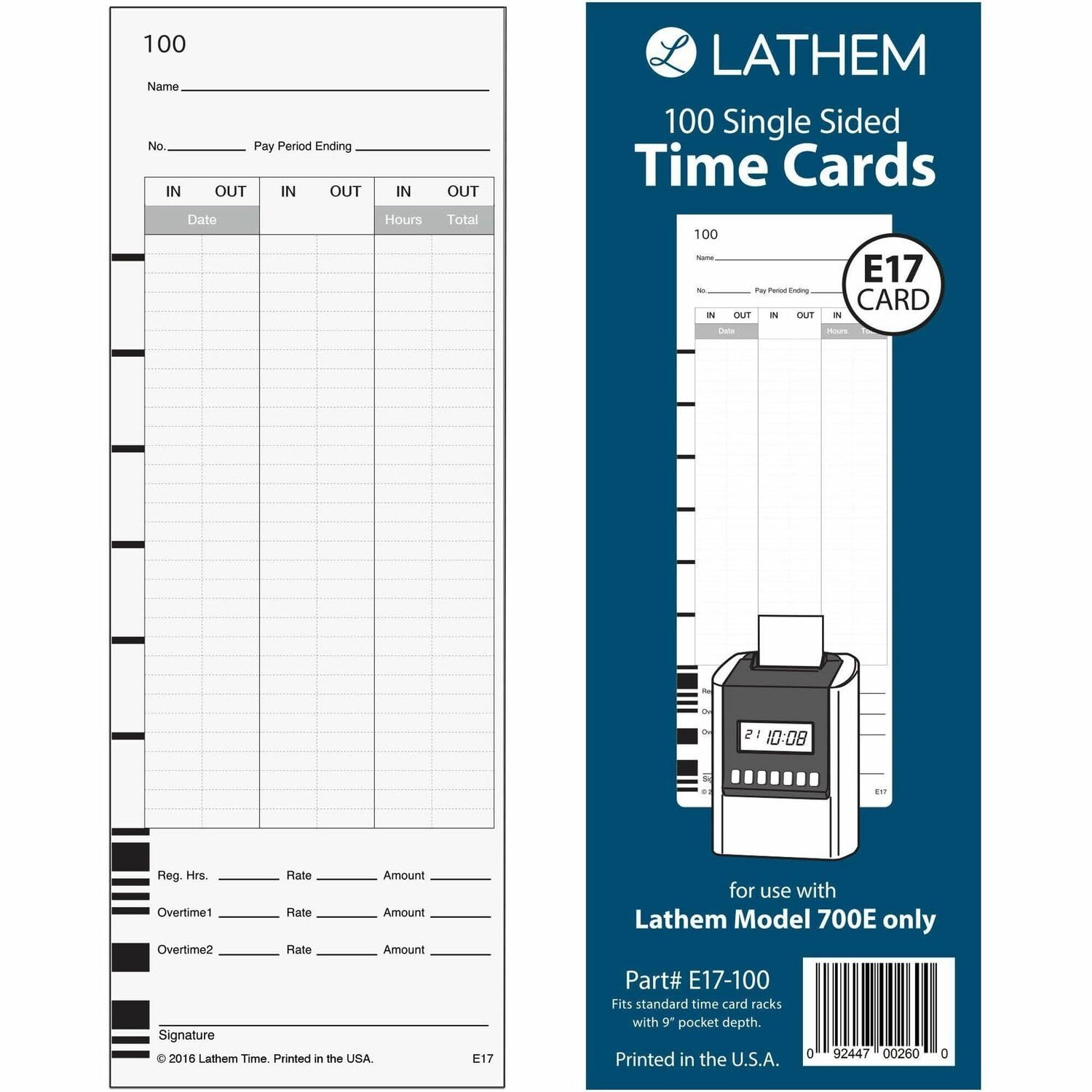 Lathem Model 700E Clock Single Sided Time Cards, White