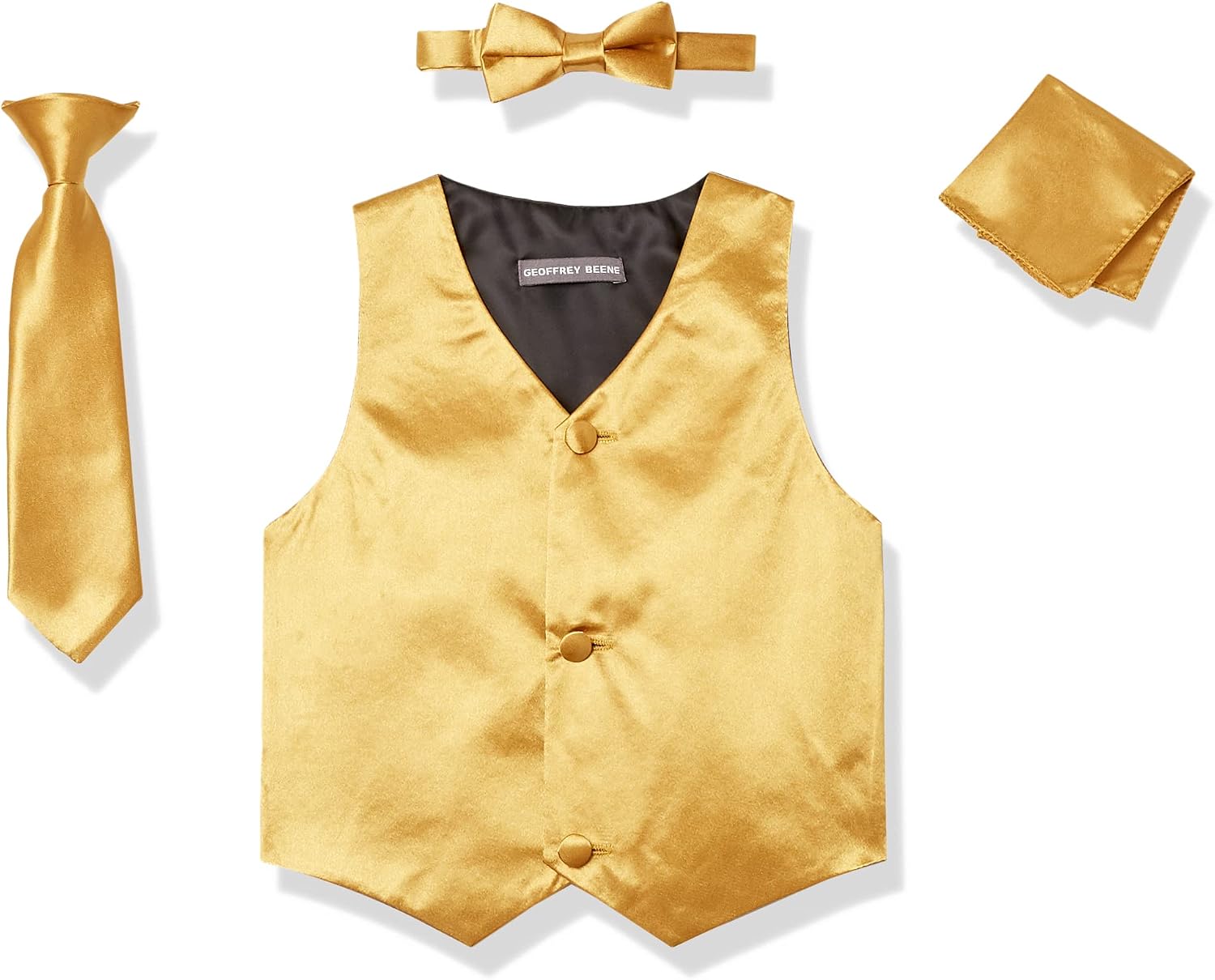 AXNY boys 4 Piece Formal Vest Set Combo With Tuxedo Vest, Tie, Bow Tie, and Handkerchief