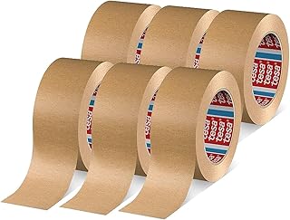 tesa Pack 4713 - Paquete de 6 cintas adhesivas de papel para cerrar embalajes, reciclables y sin disolventes, color marrón, 6 rollos de 50 m x 50 mm