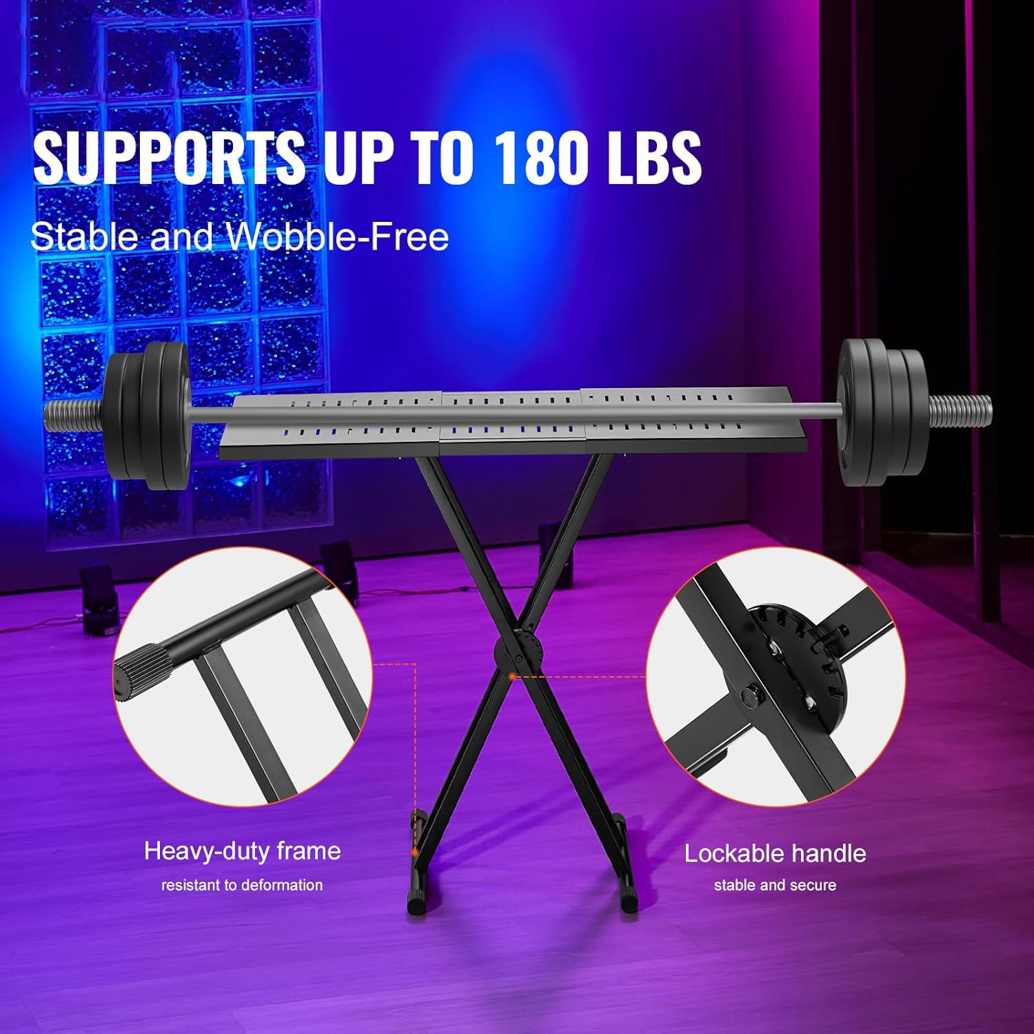 Happybuy DJ Table Stand, (32"-43") x 18" Portable DJ Laptop and Controller Stand, Lightweight DJ Desk DJ Booth Adjustable Height DJ Stand, Foldable Double-X Keyboard Stand & Tabletop