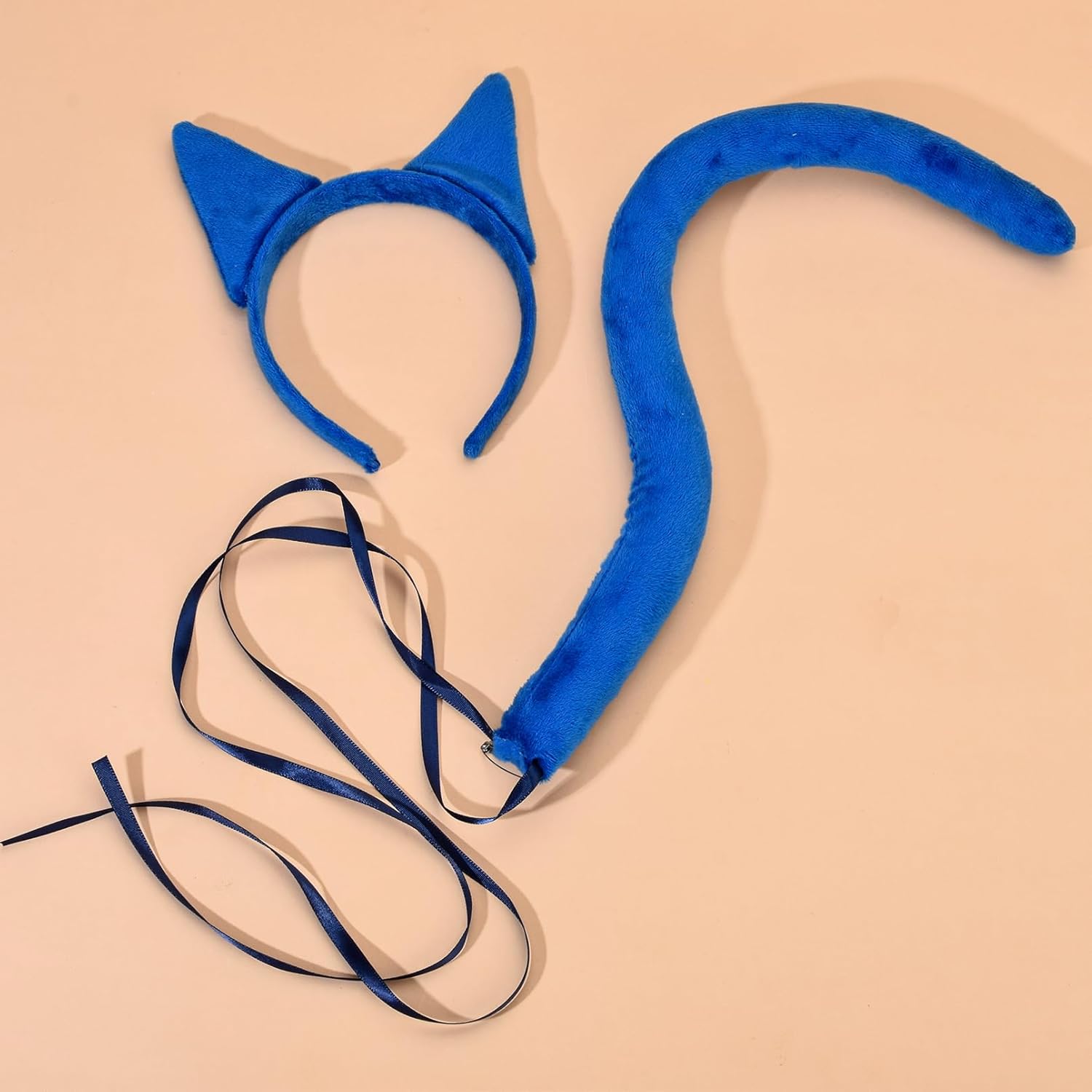 Cat Ears Headband and Tail Set for Cosplay, Book Day Dress Up, Halloween Party, Blue - Image 2
