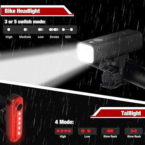 Miniatura 2 de Juego de luces de bicicleta recargables por USB, luz delantera y trasera, linterna para bicicleta, potente 5 modos de luz, impermeable, fácil de