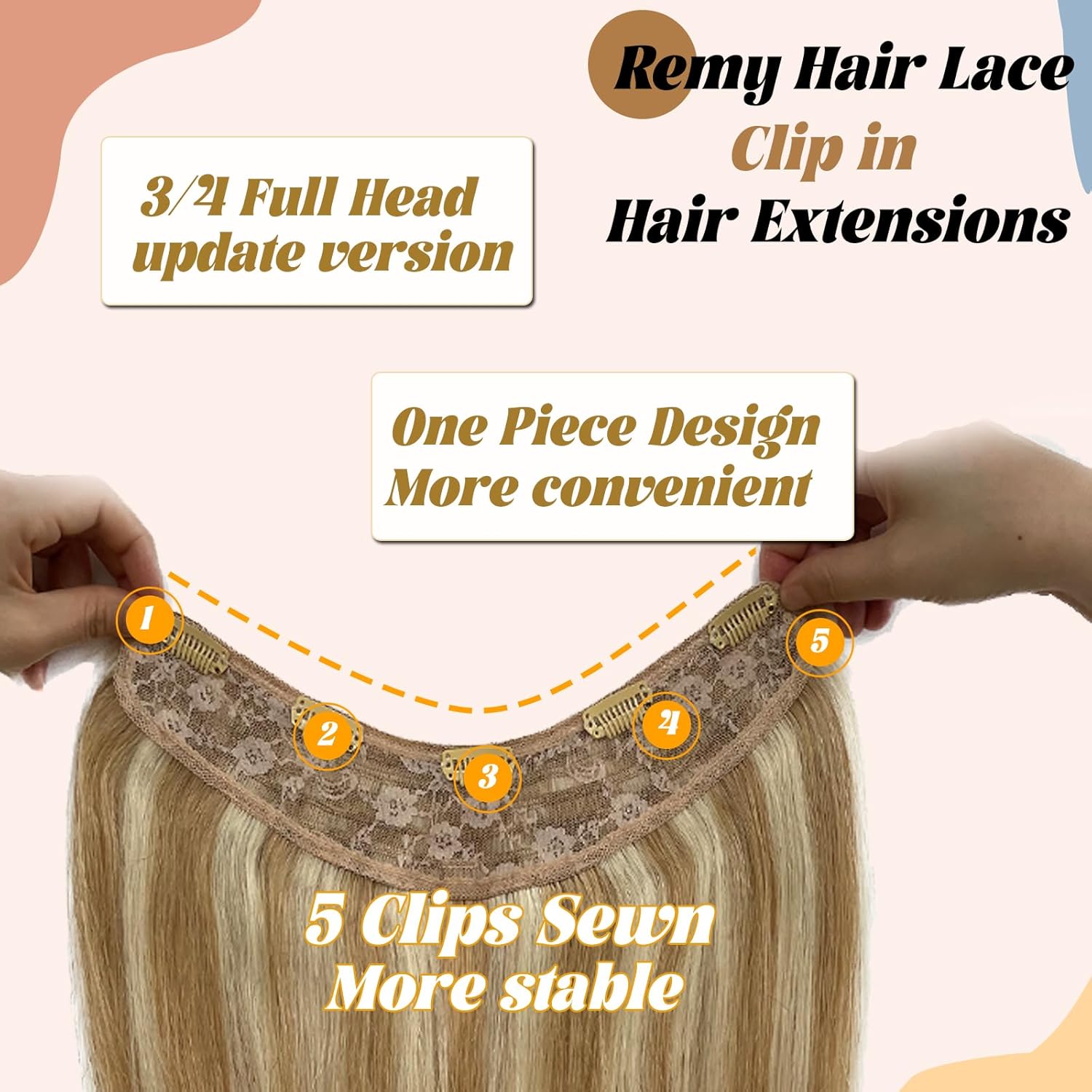 Blonde Hair Clip In Hair Extensions Real Human Hair,Clip in 100% Hair Extensions Highlight One Piece 100G with 5 Secure Clip in U-Shaped Straight Hair for Women(24inch, Highlight Color P27/60)