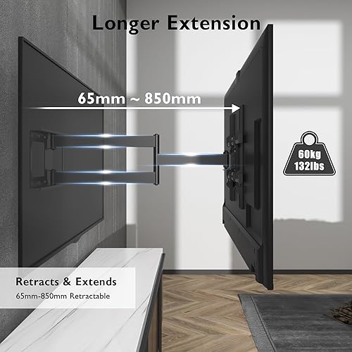 Miniatura 2 de BONTEC Soporte de pared para TV, brazo articulado extra largo para televisores de 32 a 70 pulgadas, movimiento completo, capacidad de 132 libras,