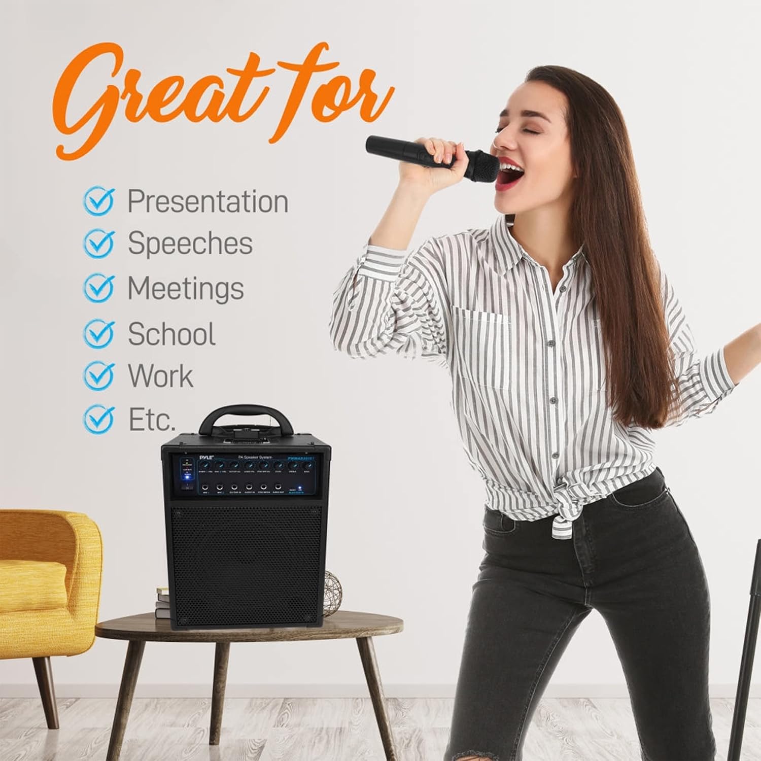 Wireless Portable PA Speaker System - 600W Bluetooth Compatible Rechargeable Battery Powered Outdoor Stereo Speaker Microphone Set w/ 30-Pin iPod Dock, Wheels - 1/4" to AUX RCA Cable - Pyle PWMA930IBT