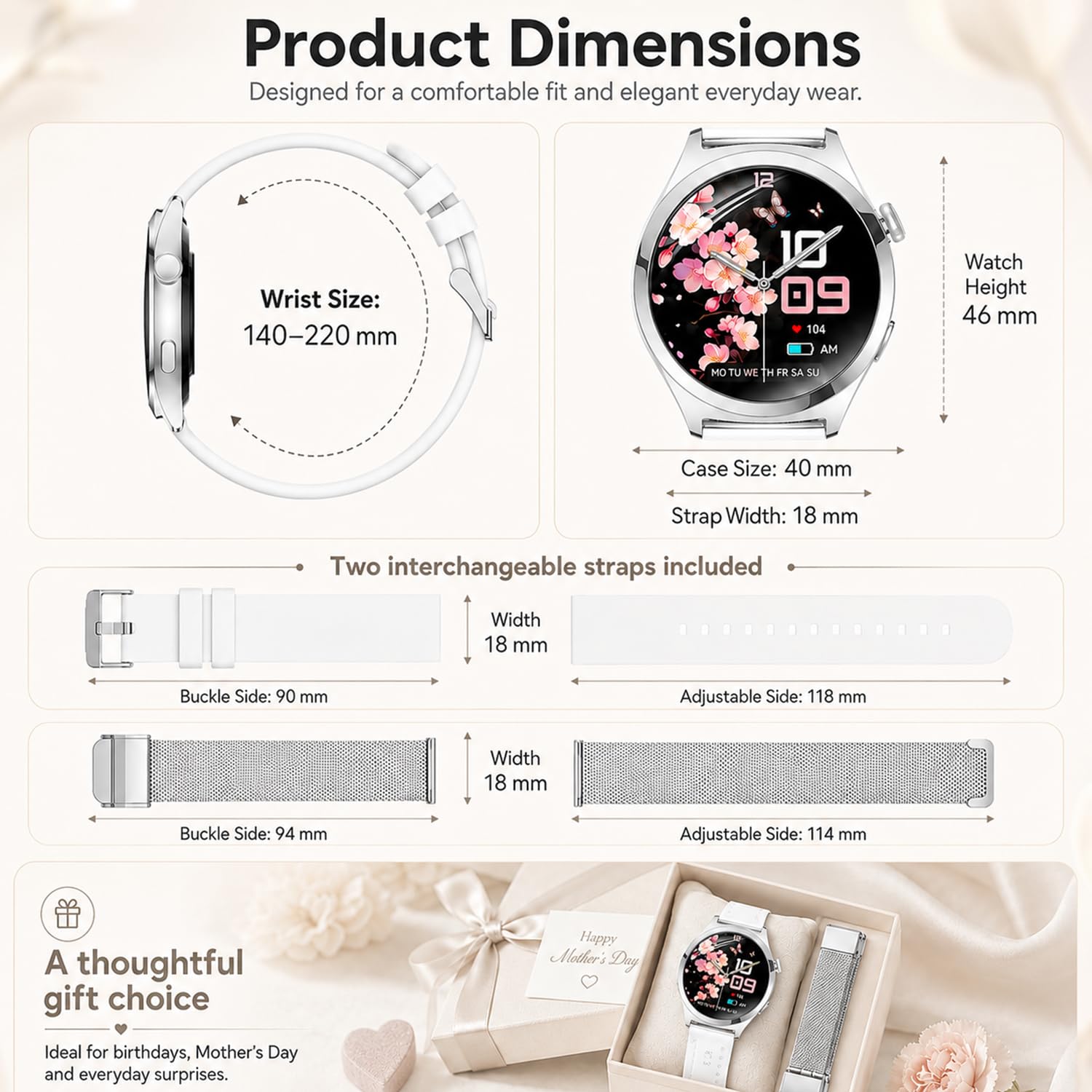 Smartwatch Donna, 1.27" Orologio Smartwatch con Chiamate, Cardiofrequenzimetro SpO2 Sonno, Activity Tracker Passi Calorie, 120+ Sport, IP68 Smart Watch Fitness per iOS Android Argento