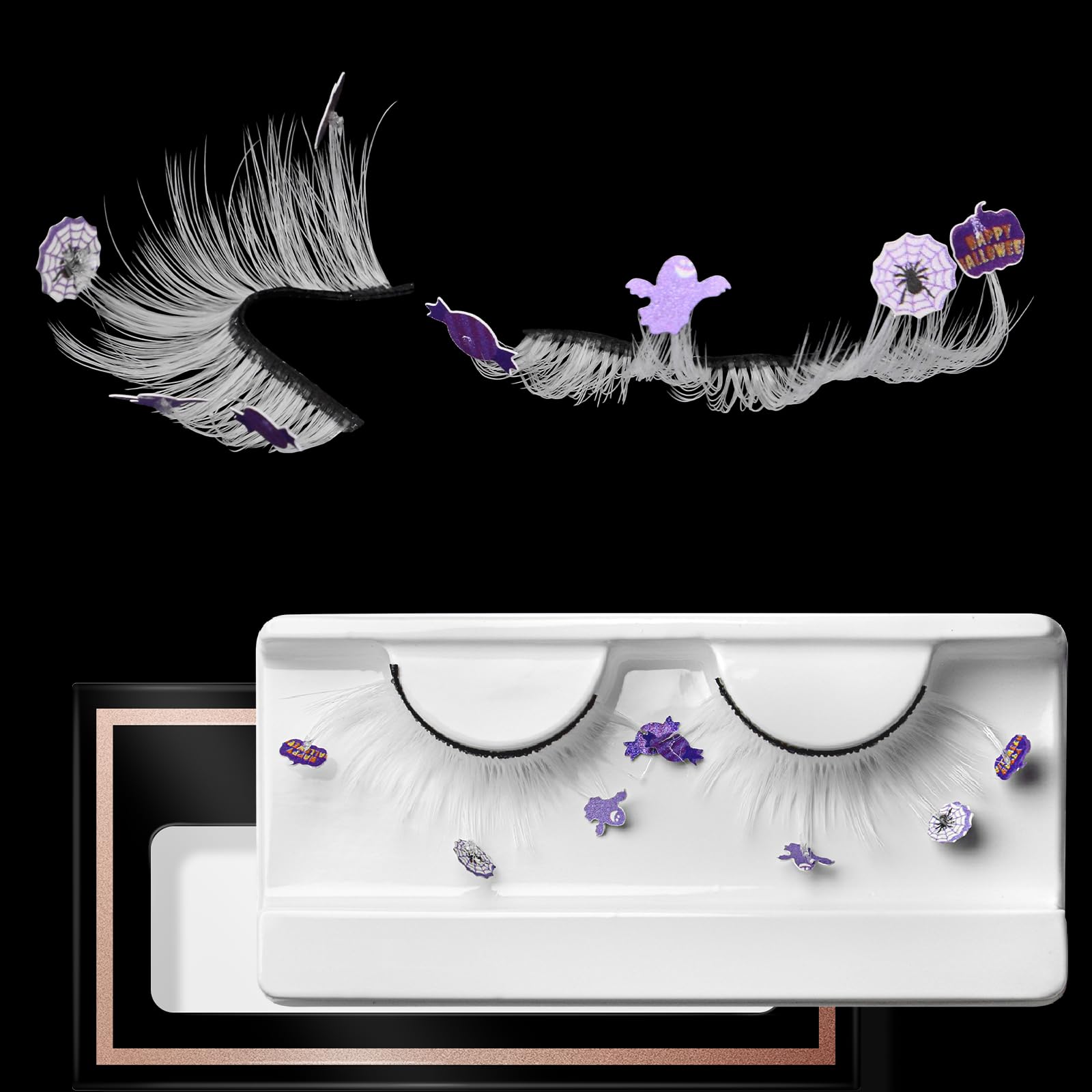 1 Pairs White False Eyelashes Gothic Punk Style Purple Ghost Cosplay Party Halloween White Lashes Extension Tools Reusable Natural Looking Anime Makeup Masquerade Party