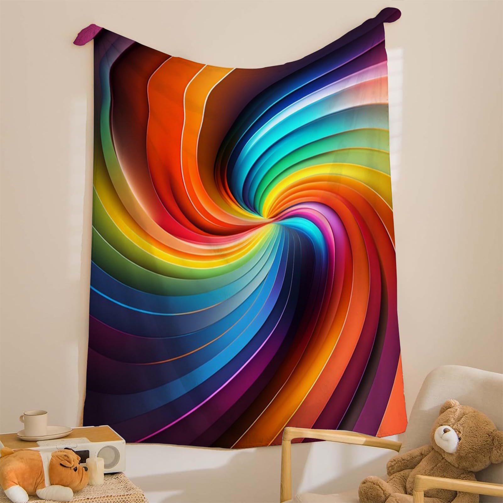 Generisch Puszysty koc do wtulania się w tęczę, 200 x 200 cm, miękki i dwustronny, abstrakcyjny wzór, koc polarowy, idealny koc na sofę i łóżko, AL1307