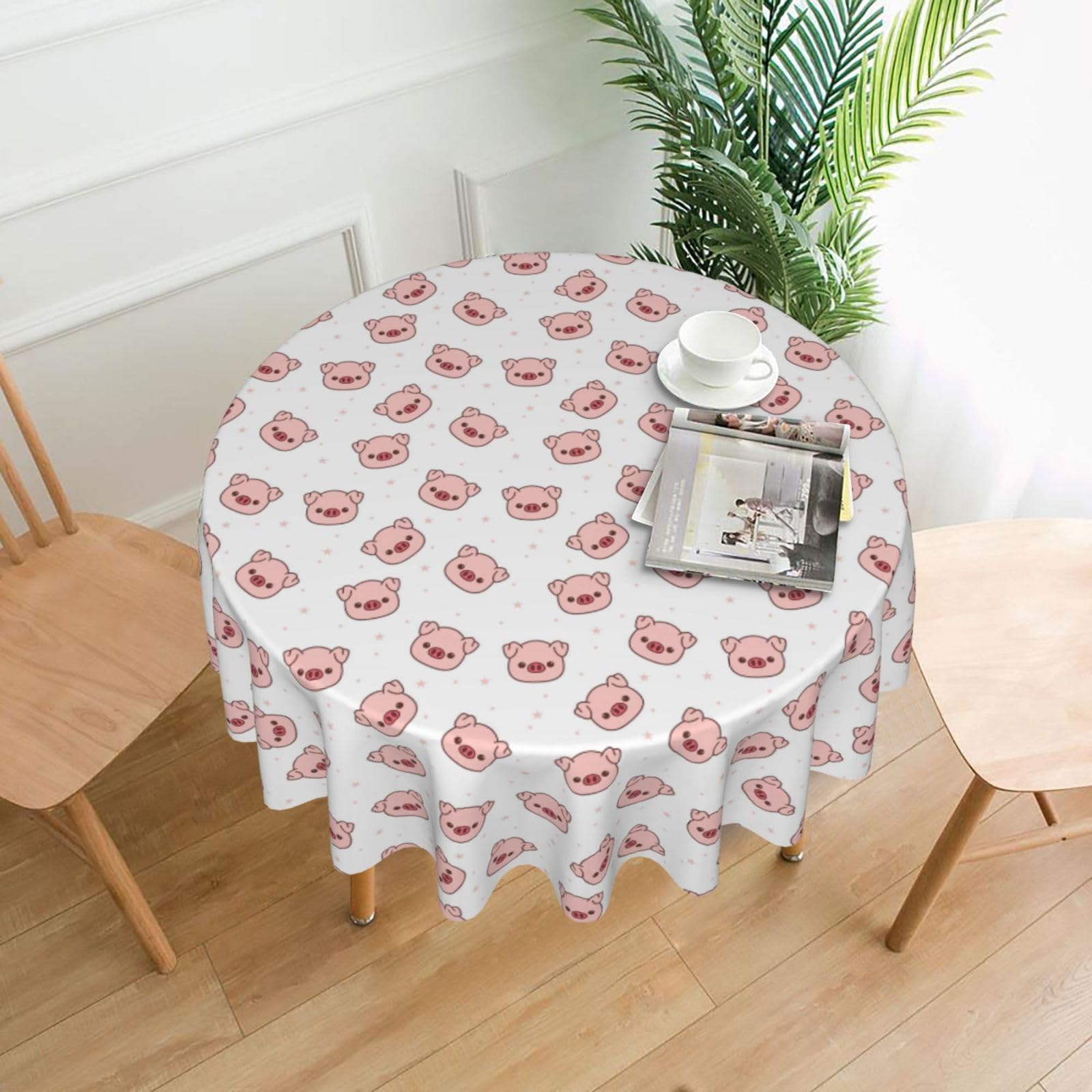 YYHHAOFA Pig Prints Round Decorative Tablecloth 60in - High-Grade Polyester Throw for Dining Tables, Parties, & Outdoor Events