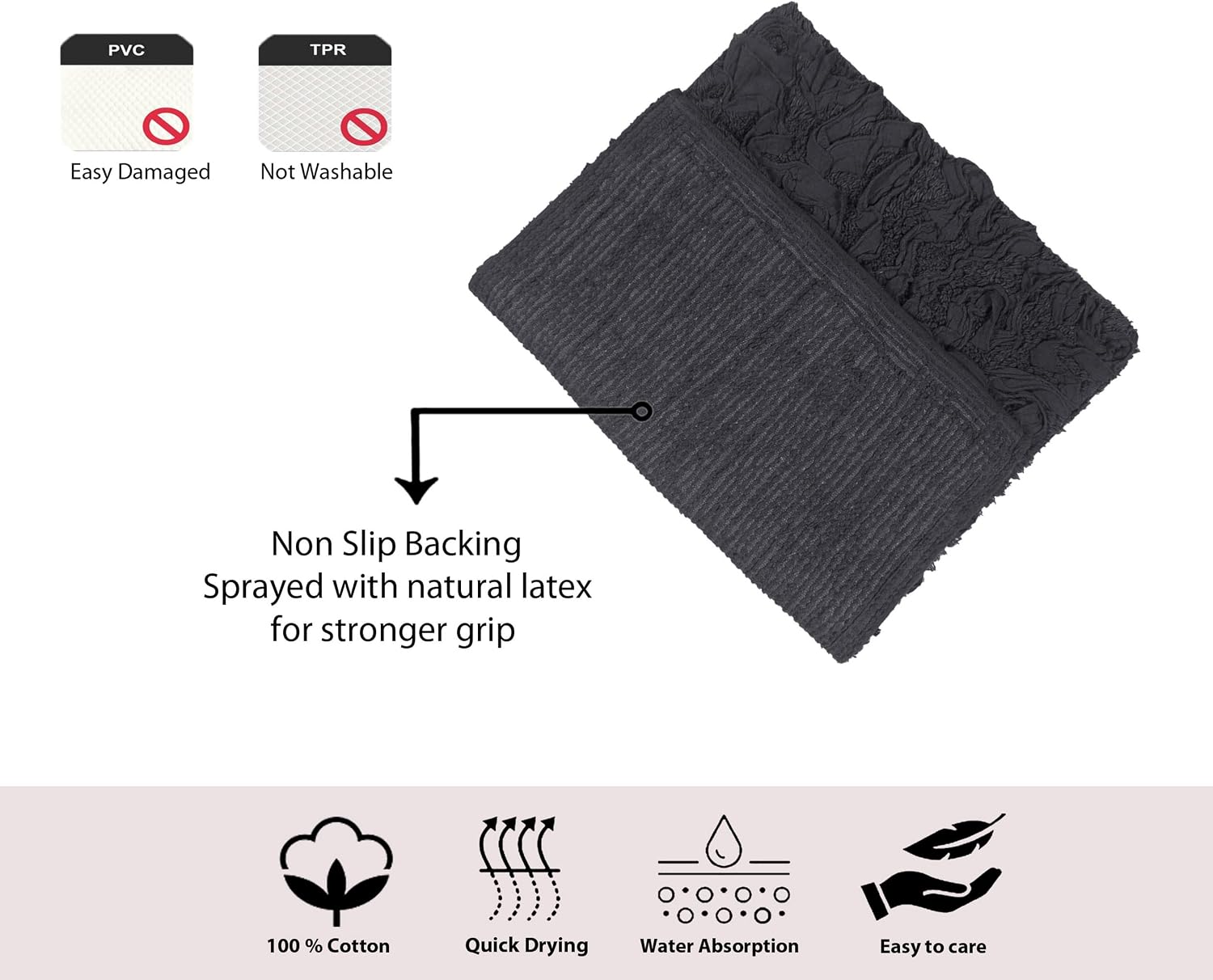 Home Weavers Bell Flower Collection 100% Cotton Tufted Bath Rugs, Extra Soft and Absorbent Bath Rugs, Non-Slip Bath Mats, Machine Washable, Bath Mats for Bathroom Floor, 21"x34" Rectangle, Gray