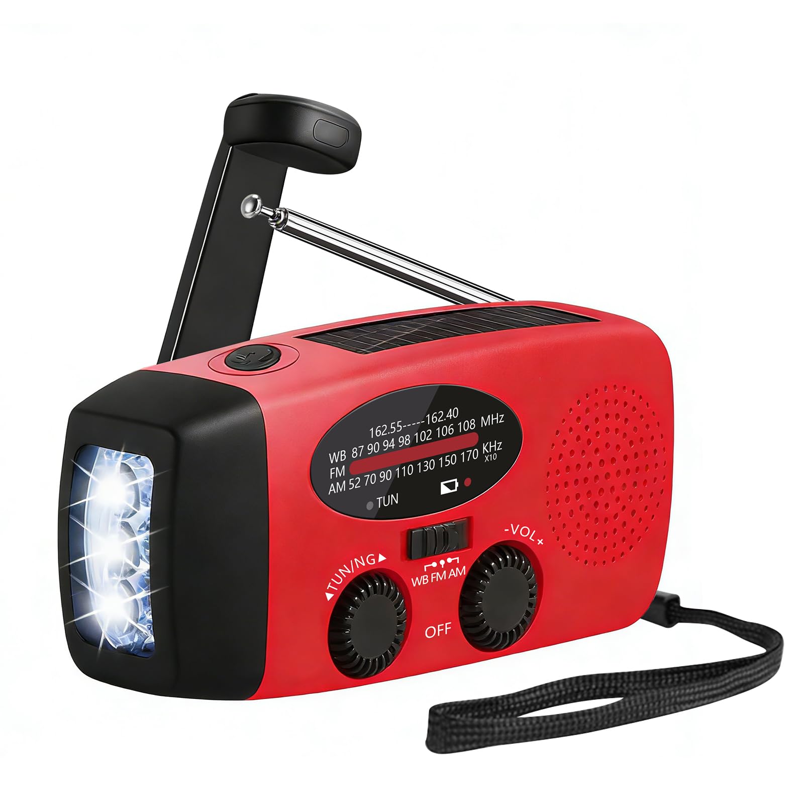 Radio à manivelle avec USB / chargeur de téléphone / lampe de poche 3 LED AM/FM/NOAA - Radio portable météo pour urgence, camping, survie, voyage, randonnée