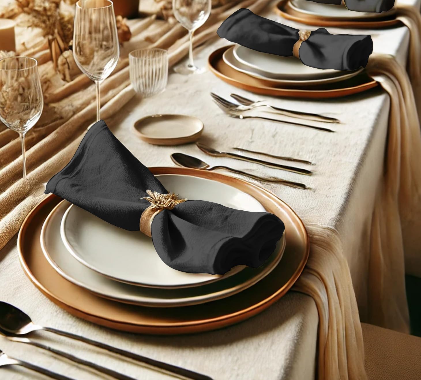 Luxury Cotton Twill Napkins - Set of 12, 20-Inch Black Solid Color, Premium Thick Cloth Napkins for Elegant Dining & Special Occasions - Soft, Absorbent & Machine Washable