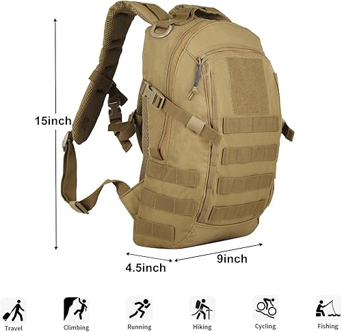 Miniatura 3 de Mochila táctica pequeña militar de 12 litros, mochila Molle, mochila militar para exteriores, senderismo, campamento, viajes (bronceado)