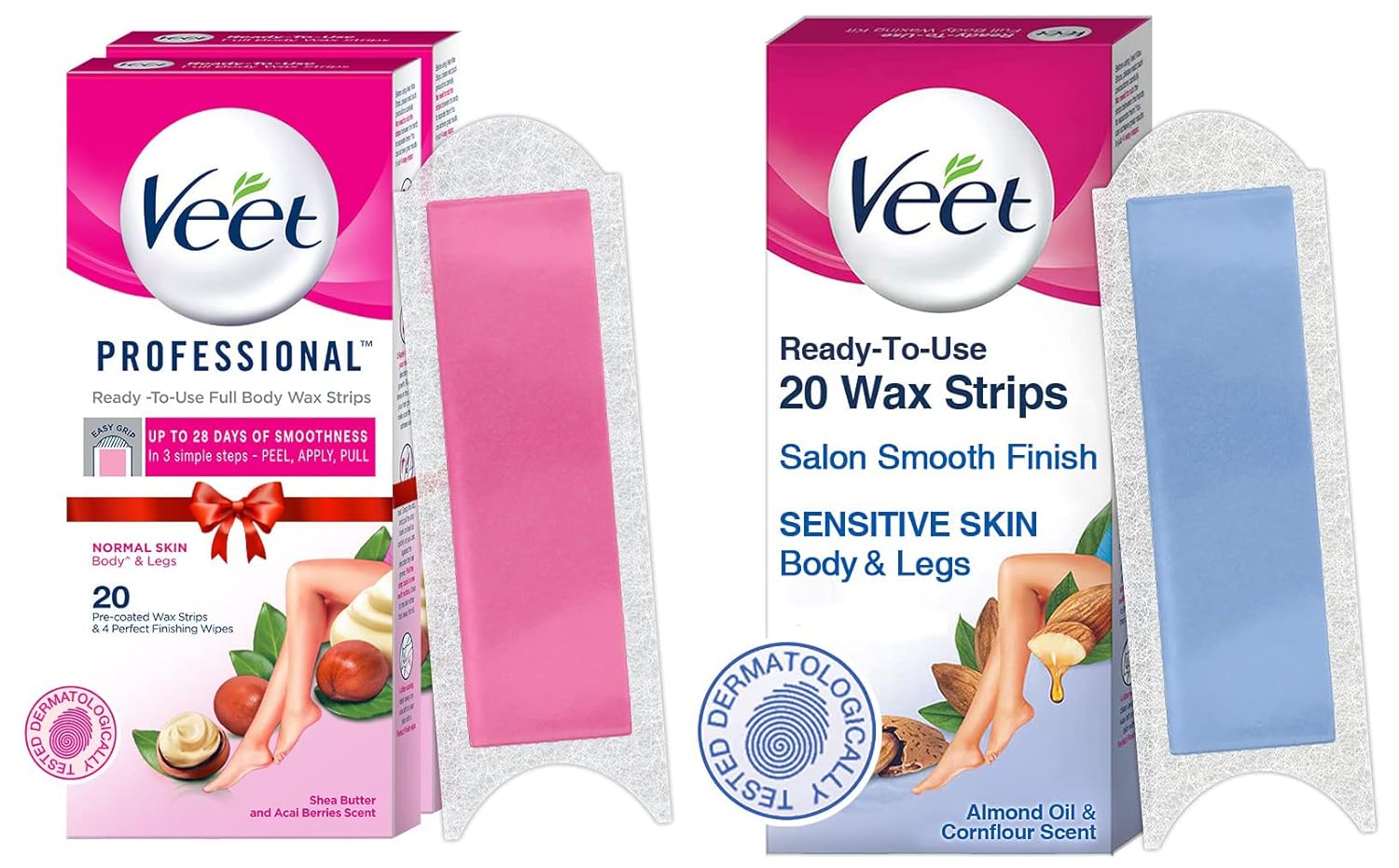 Veet Women Full Body Waxing Kit for Normal Skin 20 Strips (Pack of 2