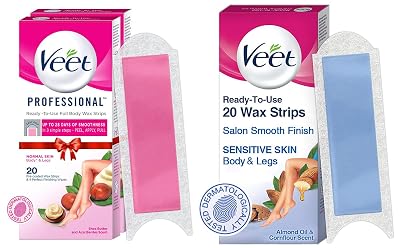 Veet Women Full Body Waxing Kit for Normal Skin - 20 Strips (Pack of 2) & Veet Full Body Waxing Strips Kit For Sensitive